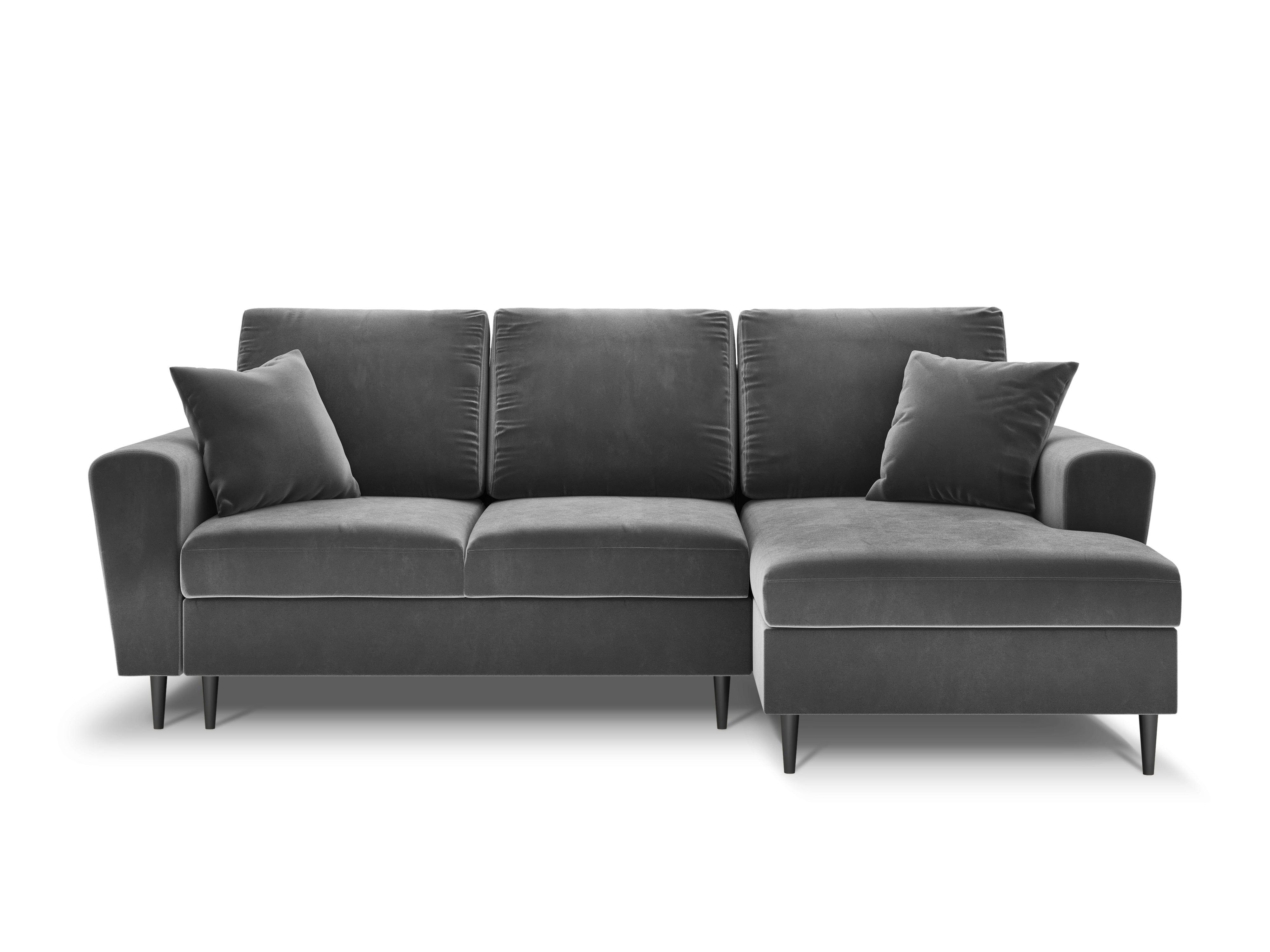 Narożnik prawostronny aksamitny z funkcją spania KYOTO jasnoszary z czarną podstawą Cosmopolitan Design Eye on Design