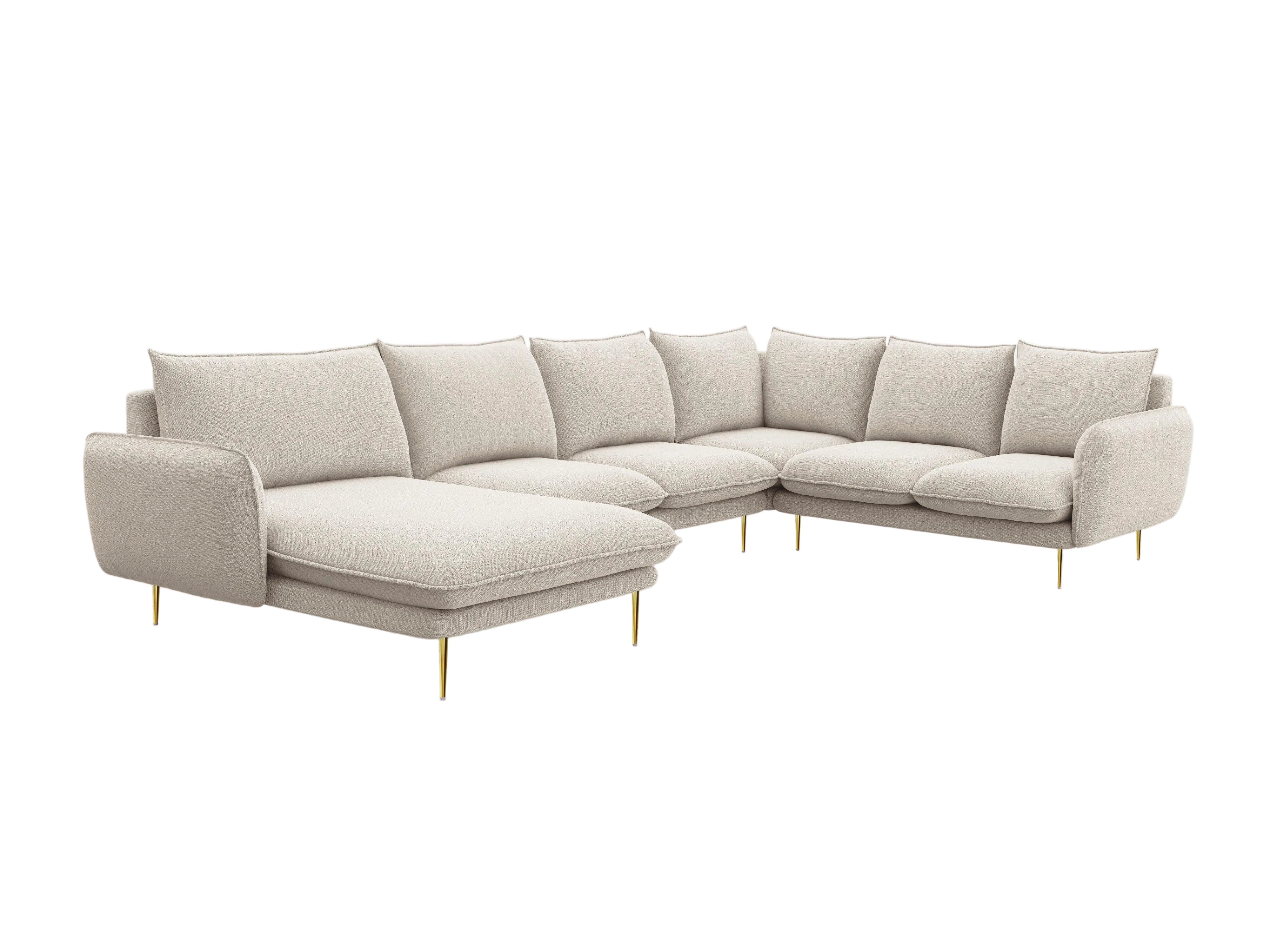 Narożnik prawostronny panoramiczny VIENNA piaskowy ze złotą podstawą Cosmopolitan Design Eye on Design