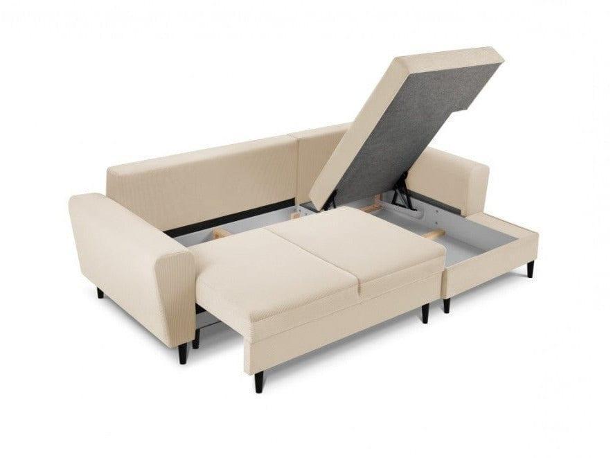 Narożnik prawostronny sztruksowy z funkcją spania KYOTO beżowy Cosmopolitan Design Eye on Design