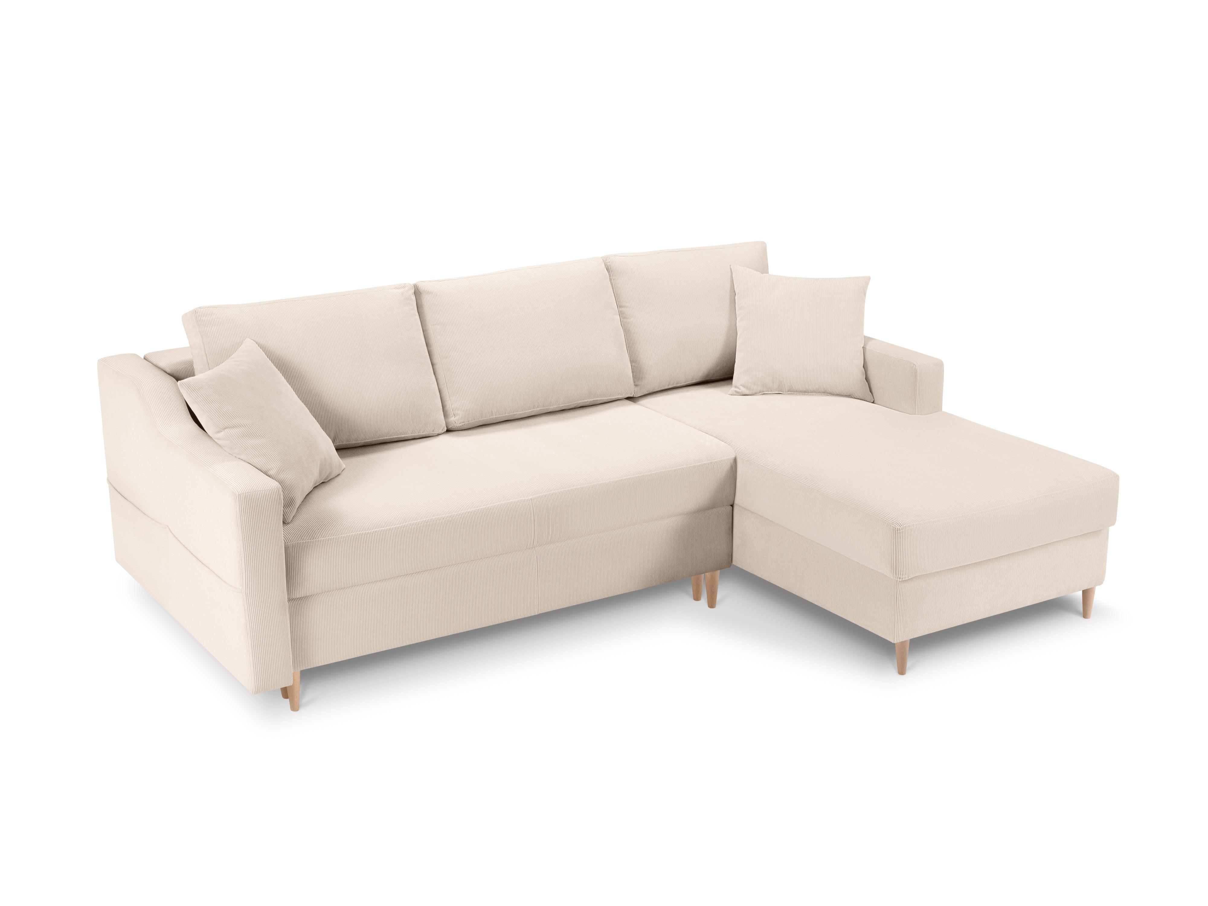 Narożnik prawostronny sztruksowy z funkcją spania ROSE beżowy Mazzini Sofas Eye on Design