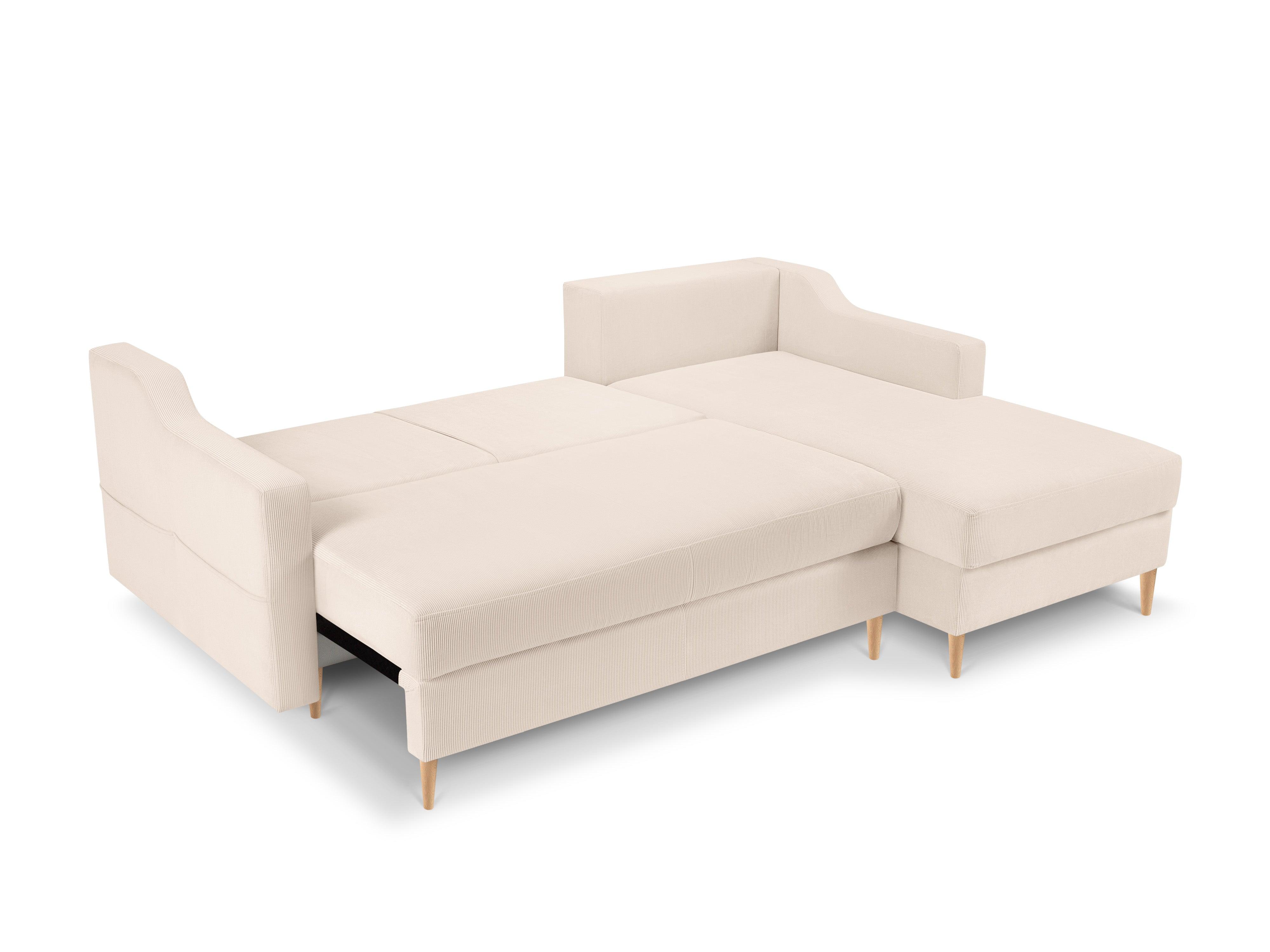 Narożnik prawostronny sztruksowy z funkcją spania ROSE beżowy Mazzini Sofas Eye on Design