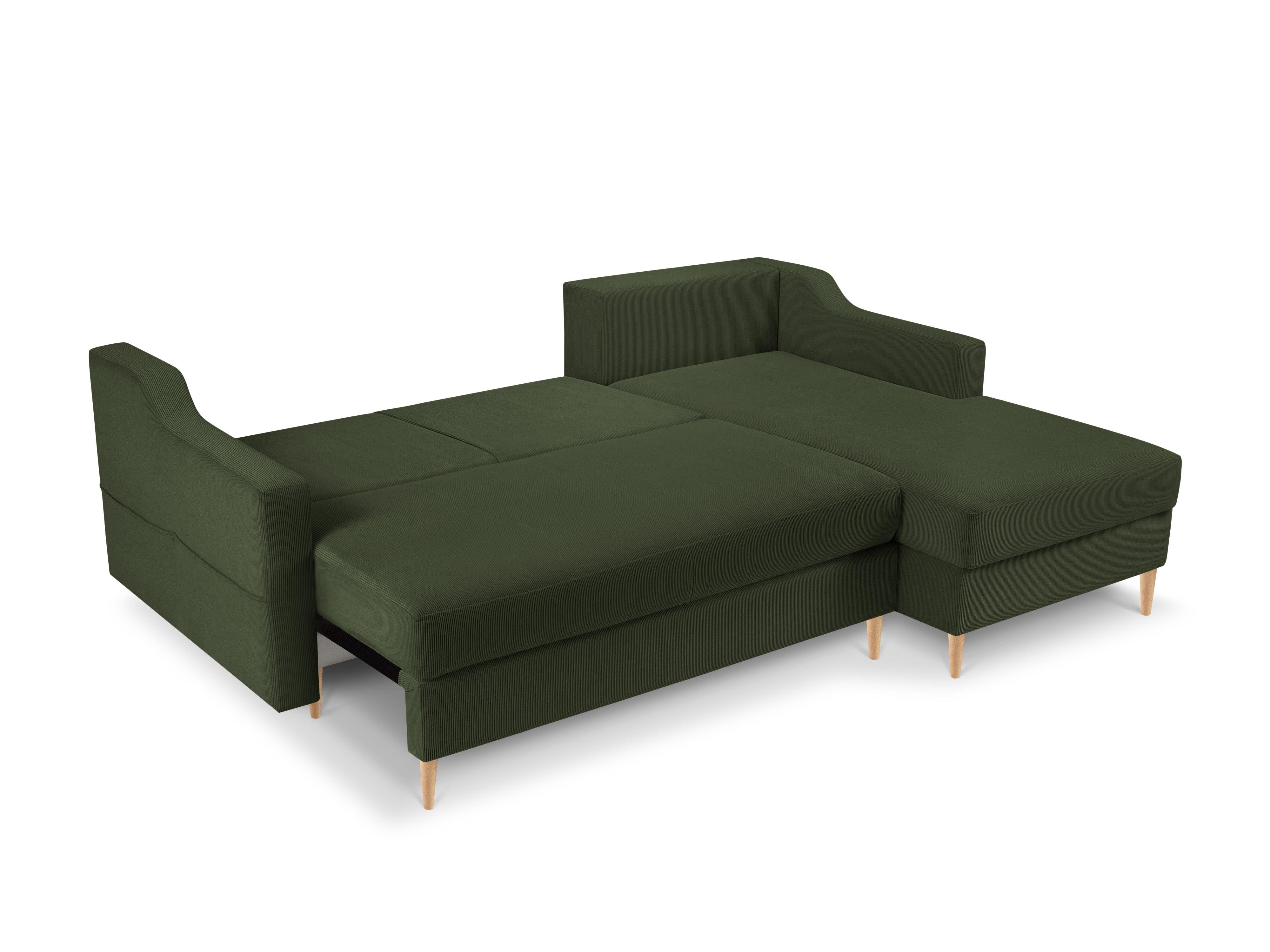 Narożnik prawostronny sztruksowy z funkcją spania ROSE butelkowa zieleń Mazzini Sofas Eye on Design