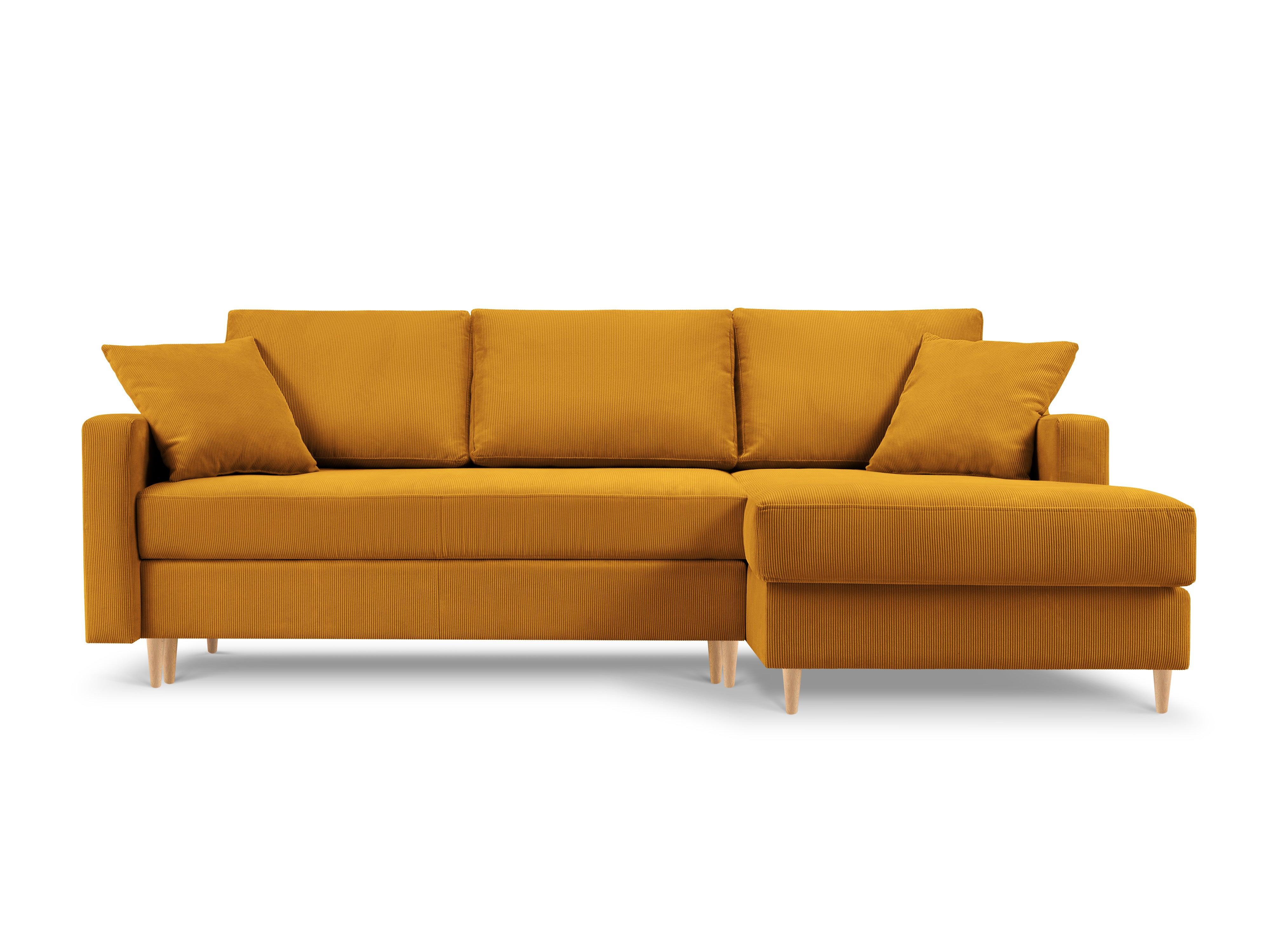 Narożnik prawostronny sztruksowy z funkcją spania ROSE żółty Mazzini Sofas Eye on Design