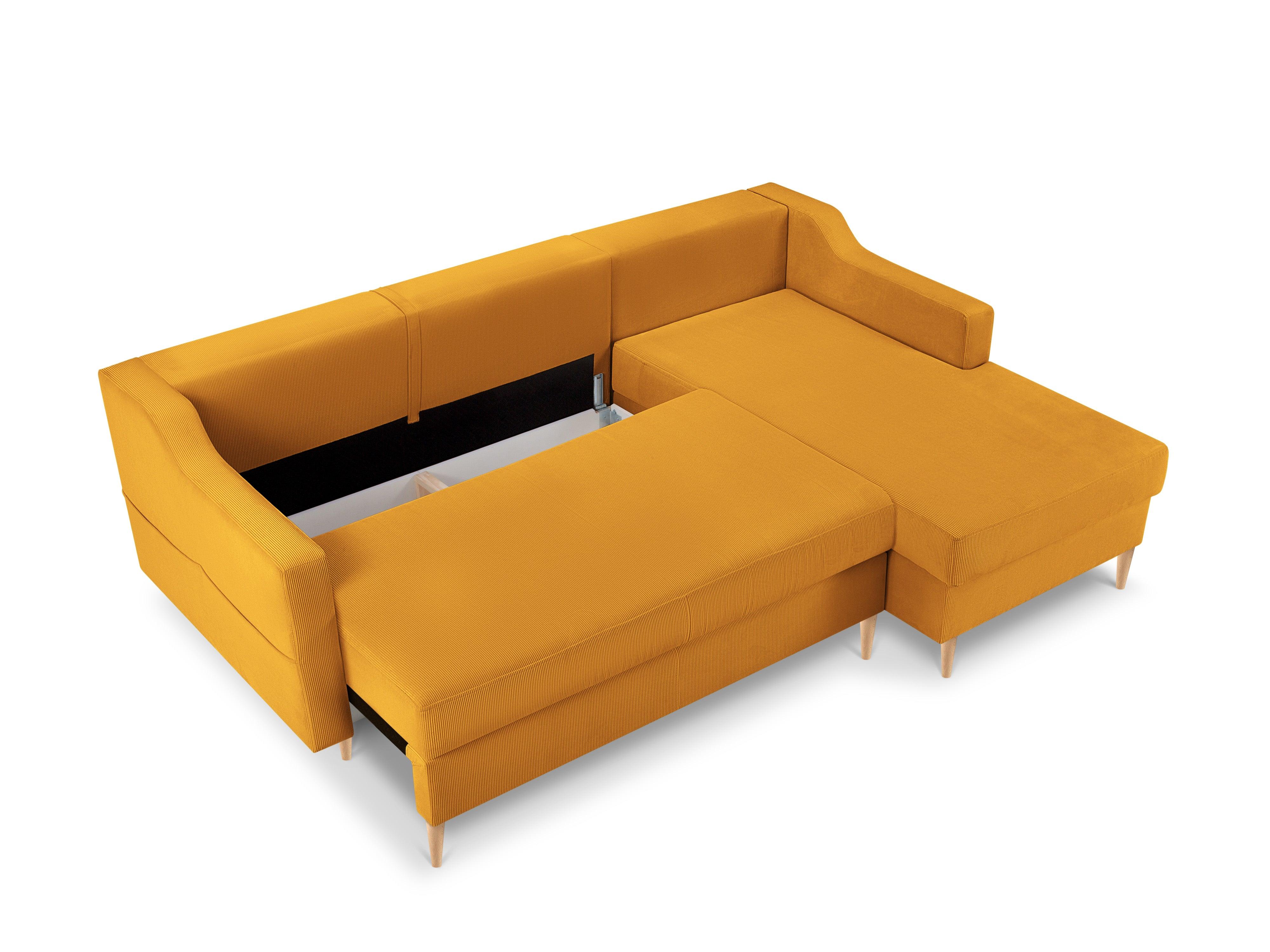 Narożnik prawostronny sztruksowy z funkcją spania ROSE żółty Mazzini Sofas Eye on Design