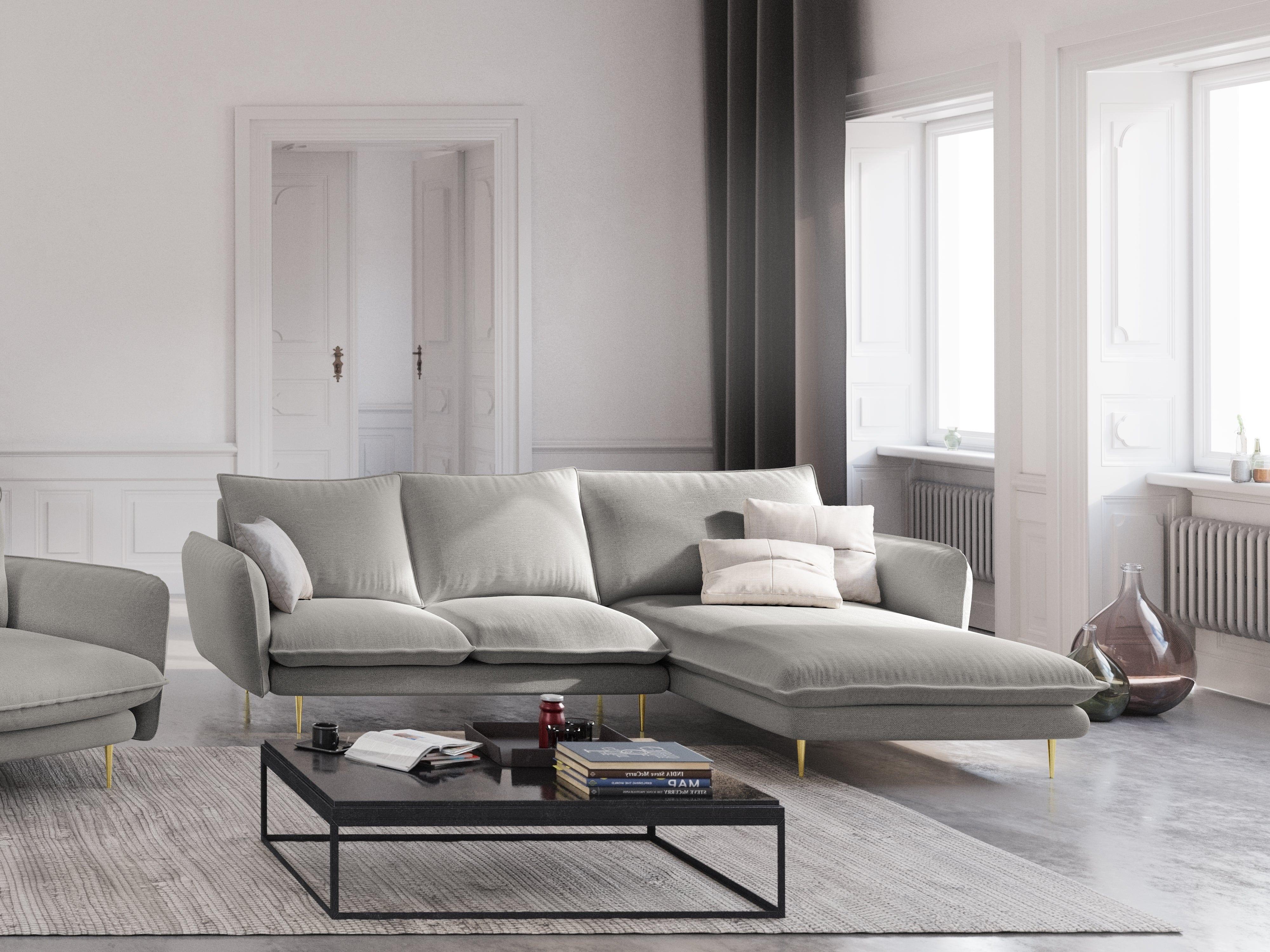 Narożnik prawostronny VIENNA jasnoszary ze złotą podstawą Cosmopolitan Design Eye on Design