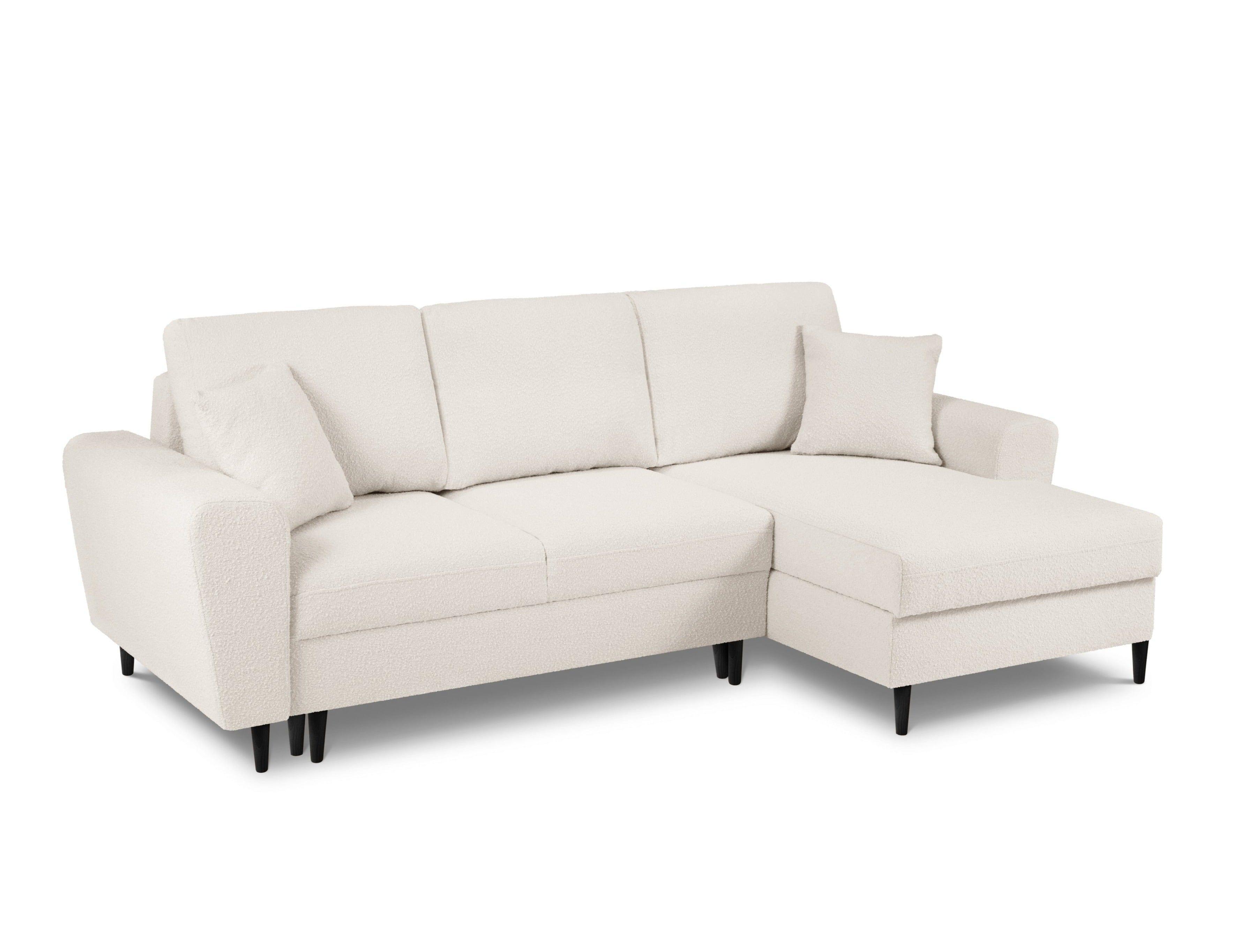 Narożnik prawostronny z funkcją spania KYOTO beżowy bouclé z czarną podstawą Cosmopolitan Design Eye on Design