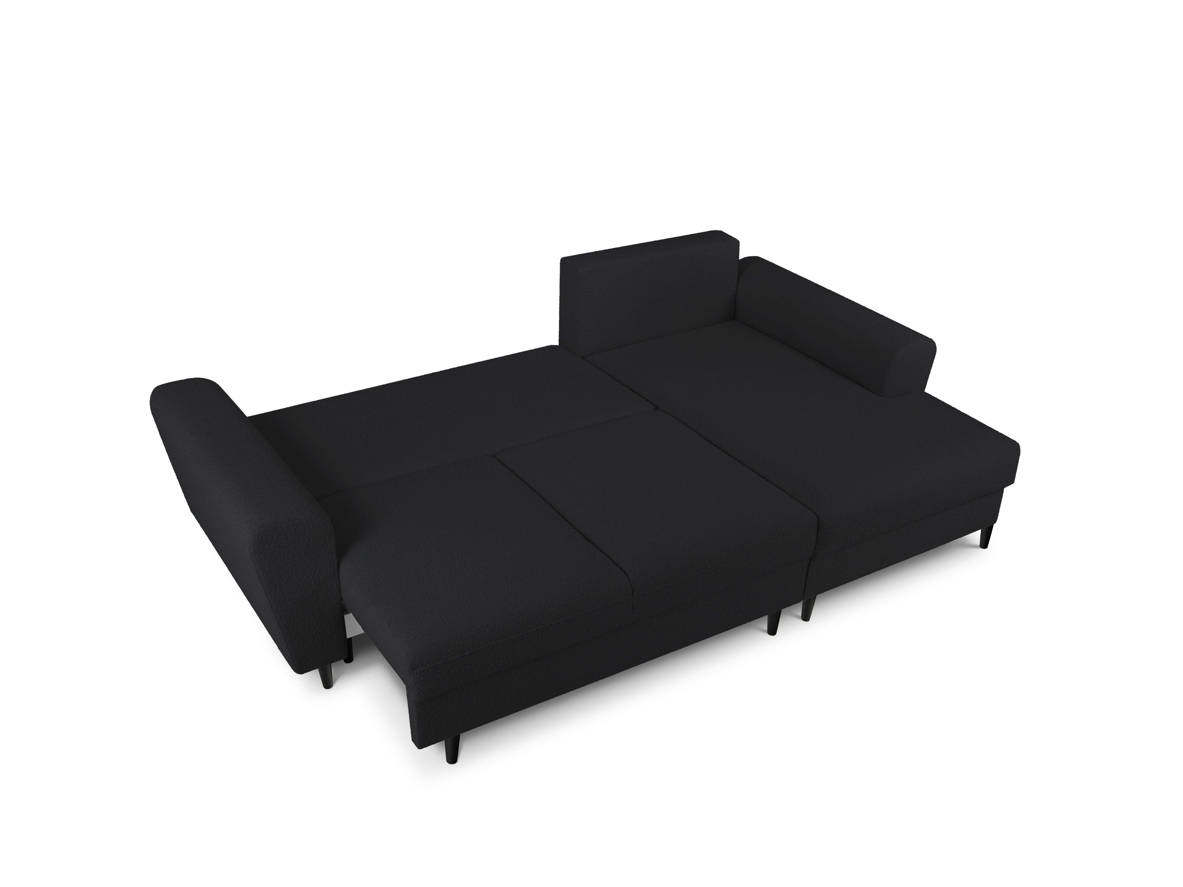 Narożnik prawostronny z funkcją spania KYOTO czarny bouclé z czarną podstawą Cosmopolitan Design Eye on Design