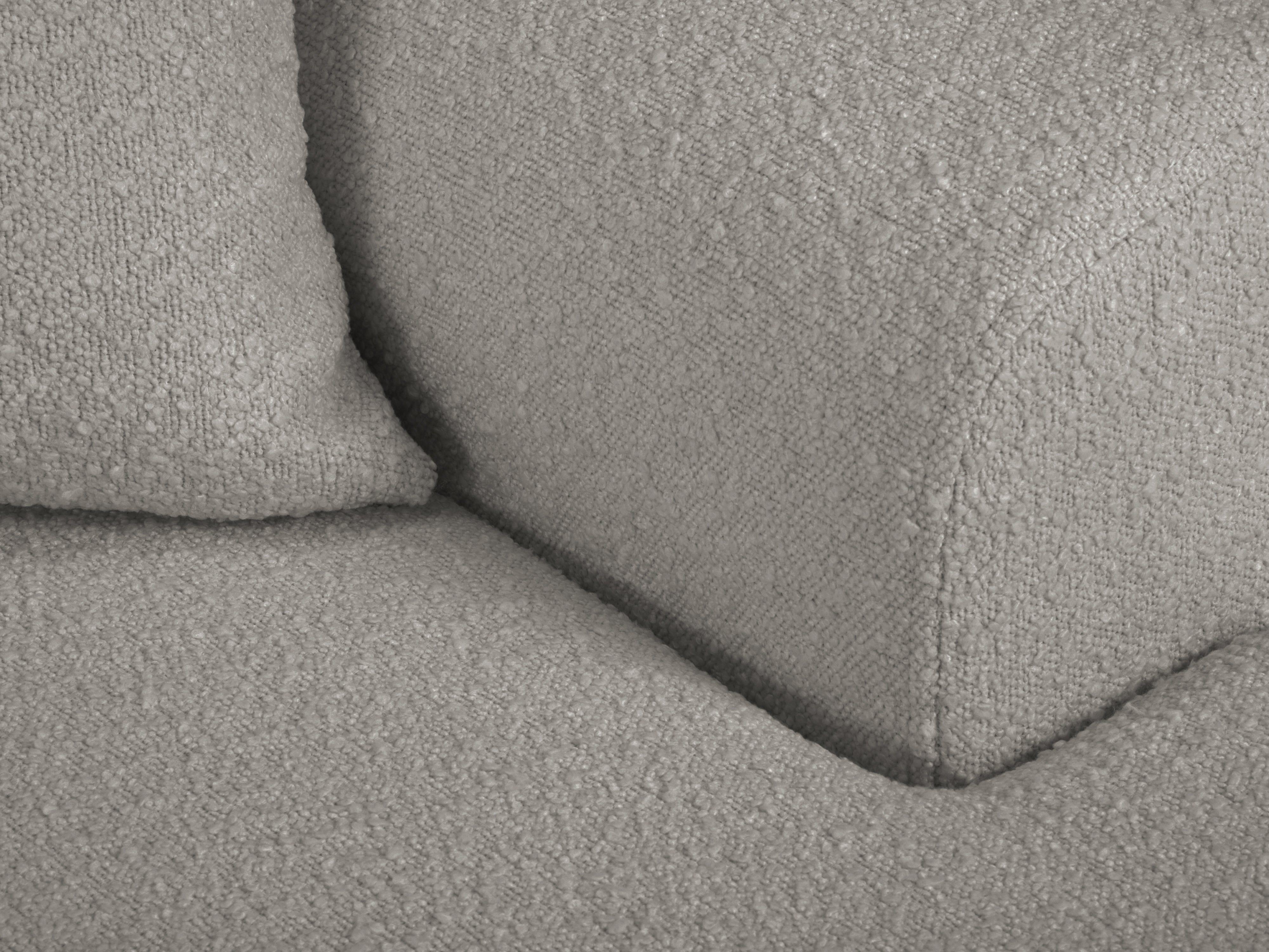 Narożnik prawostronny z funkcją spania KYOTO szary bouclé z drewnianą podstawą Cosmopolitan Design Eye on Design