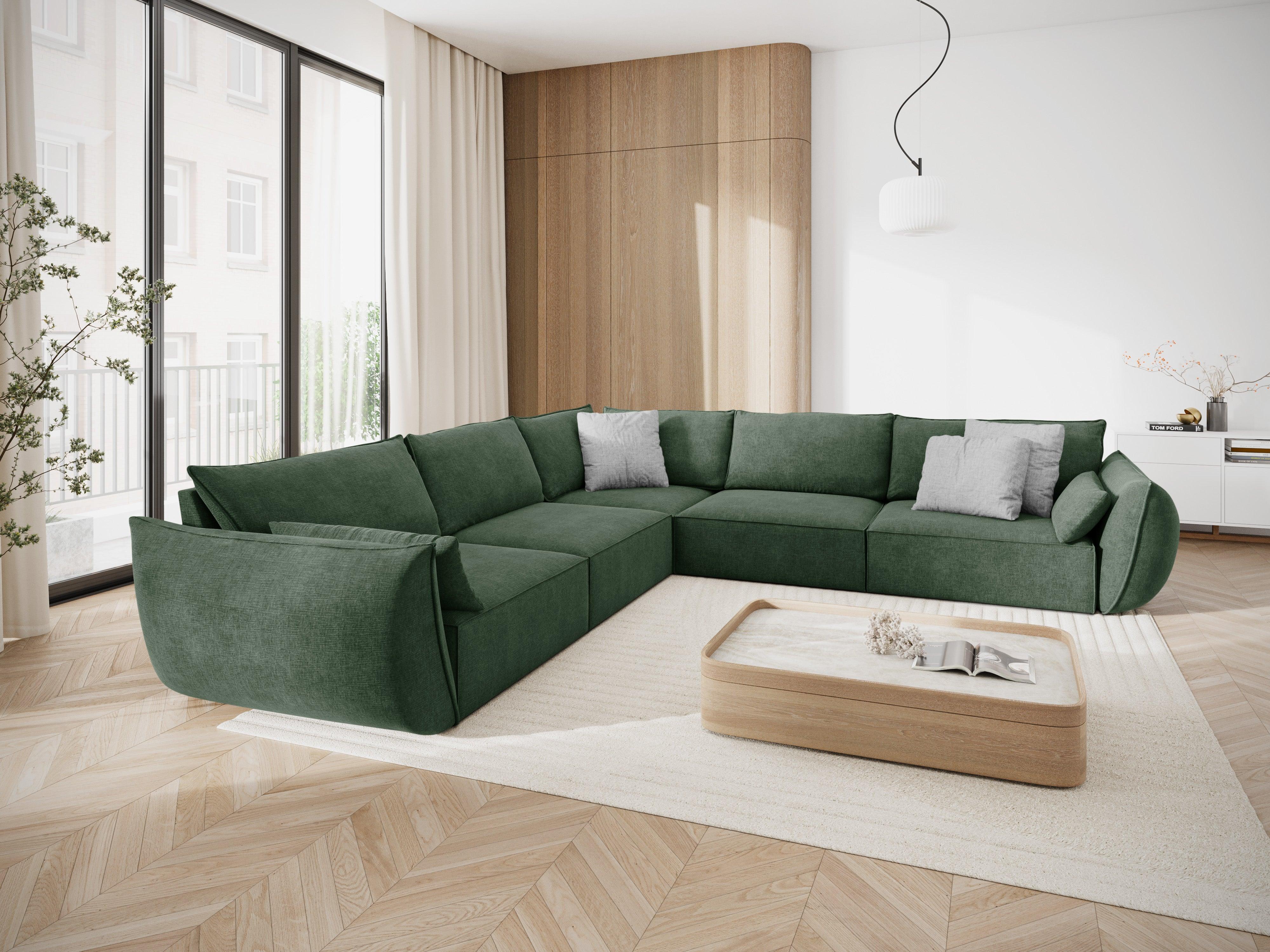 Narożnik symetryczny w tkaninie szenilowej VANDA butelkowa zieleń Mazzini Sofas Eye on Design