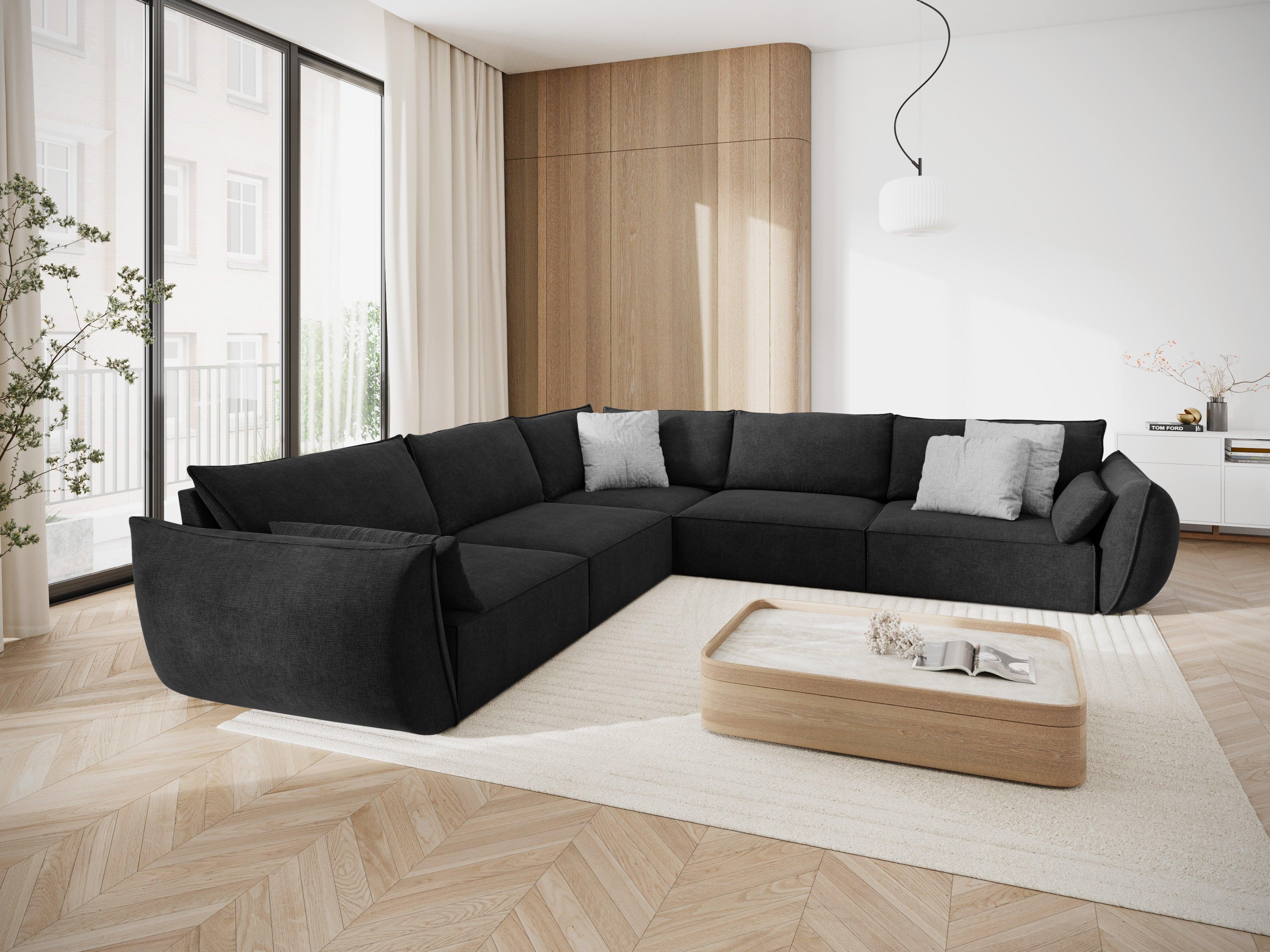 Narożnik symetryczny w tkaninie szenilowej VANDA czarny Mazzini Sofas Eye on Design