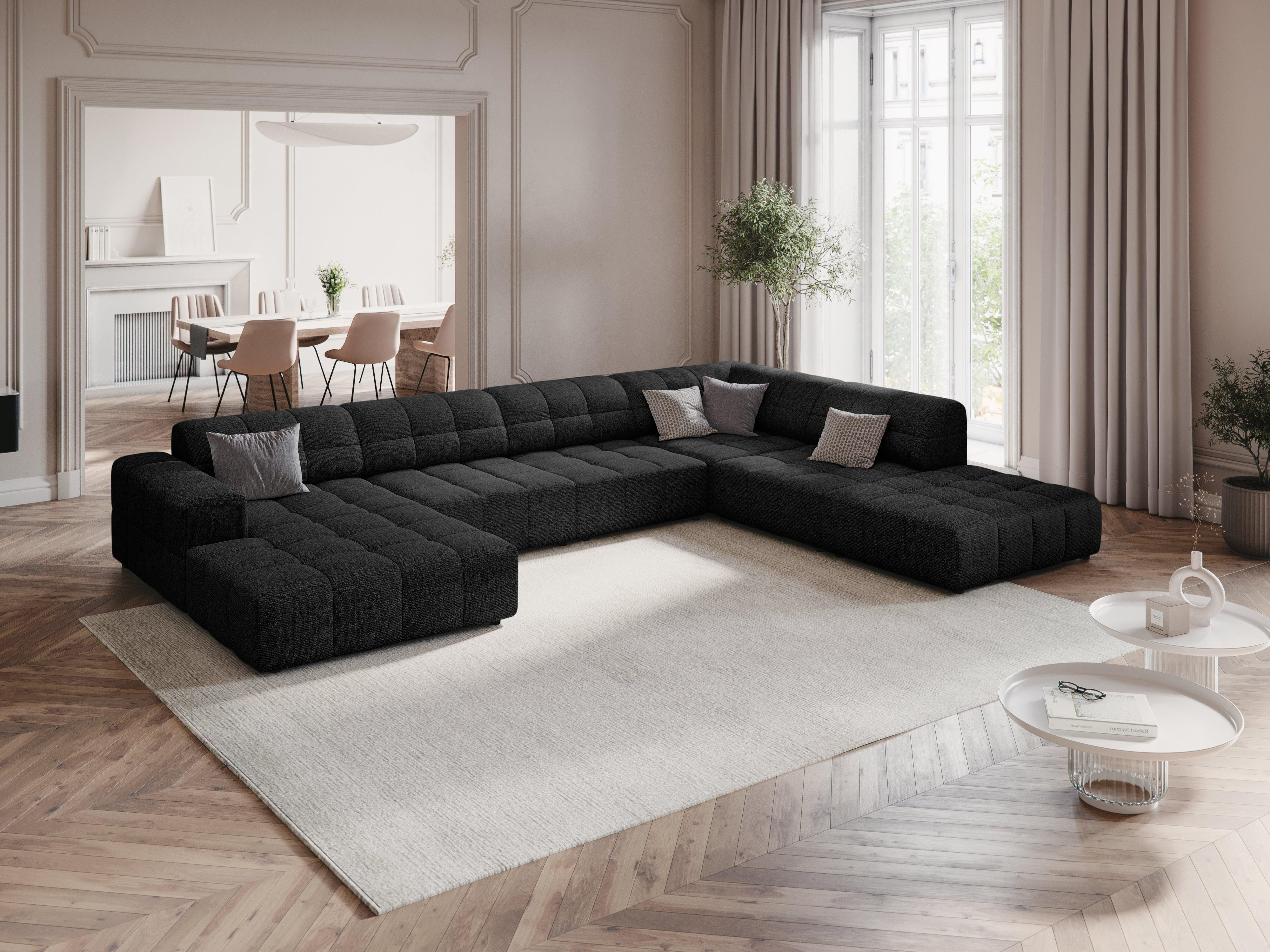 Narożnik w kształcie U prawostronny CHICAGO czarny szenil – Cosmopolitan Design