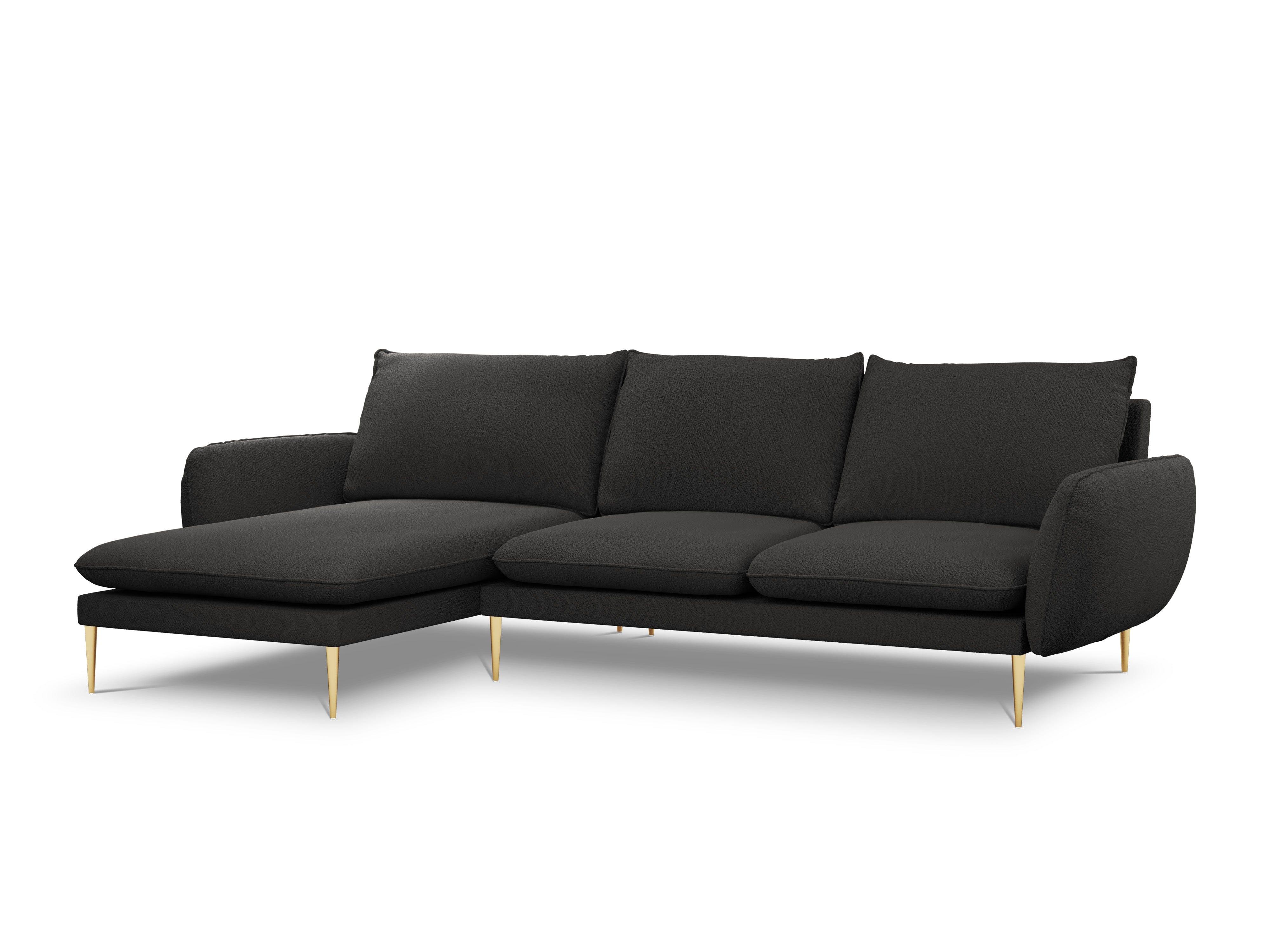 Narożnik w tkaninie boucle lewostronny VIENNA czarny ze złotą podstawą Cosmopolitan Design Eye on Design