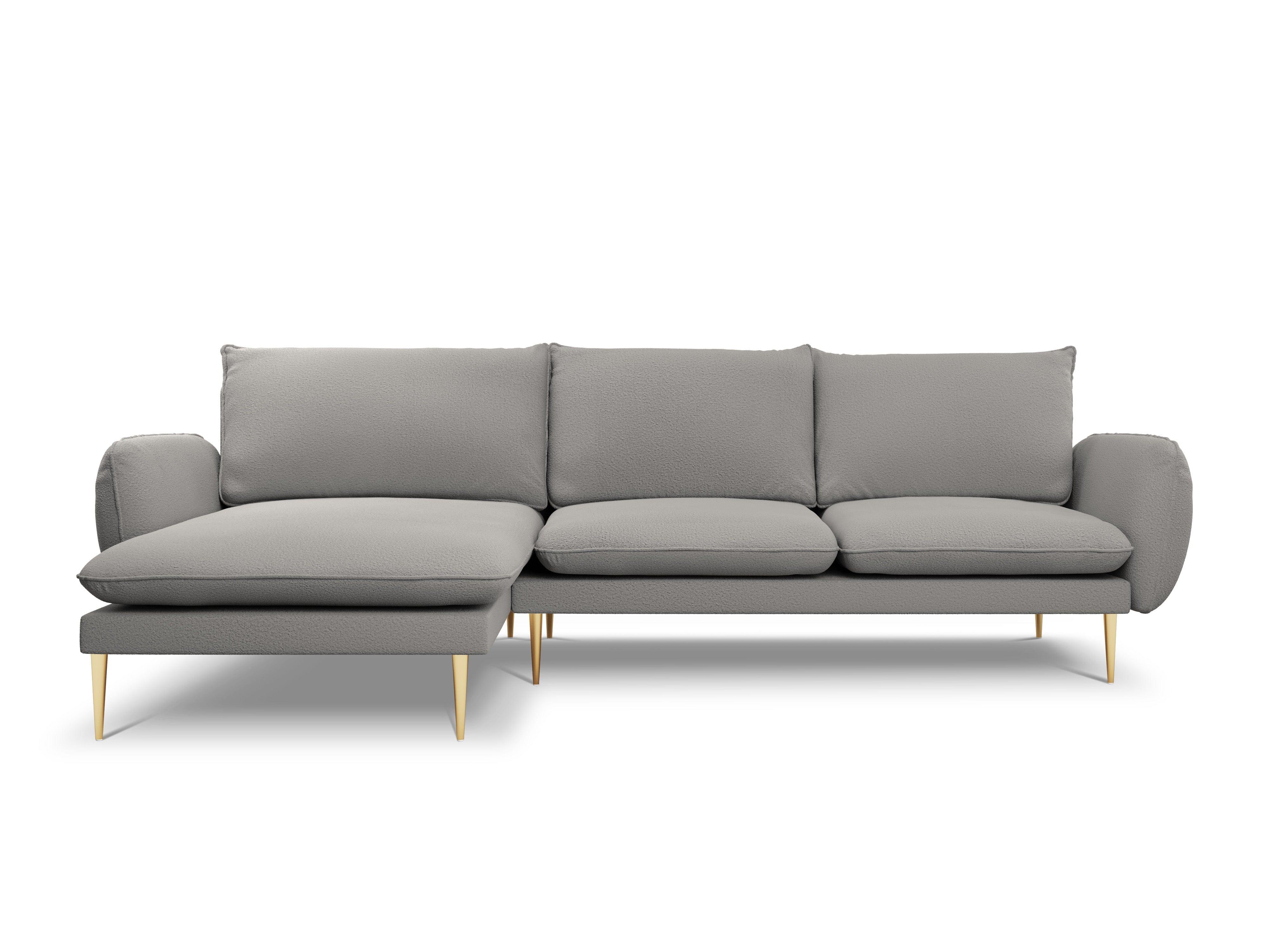 Narożnik w tkaninie boucle lewostronny VIENNA szary ze złotą podstawą Cosmopolitan Design Eye on Design