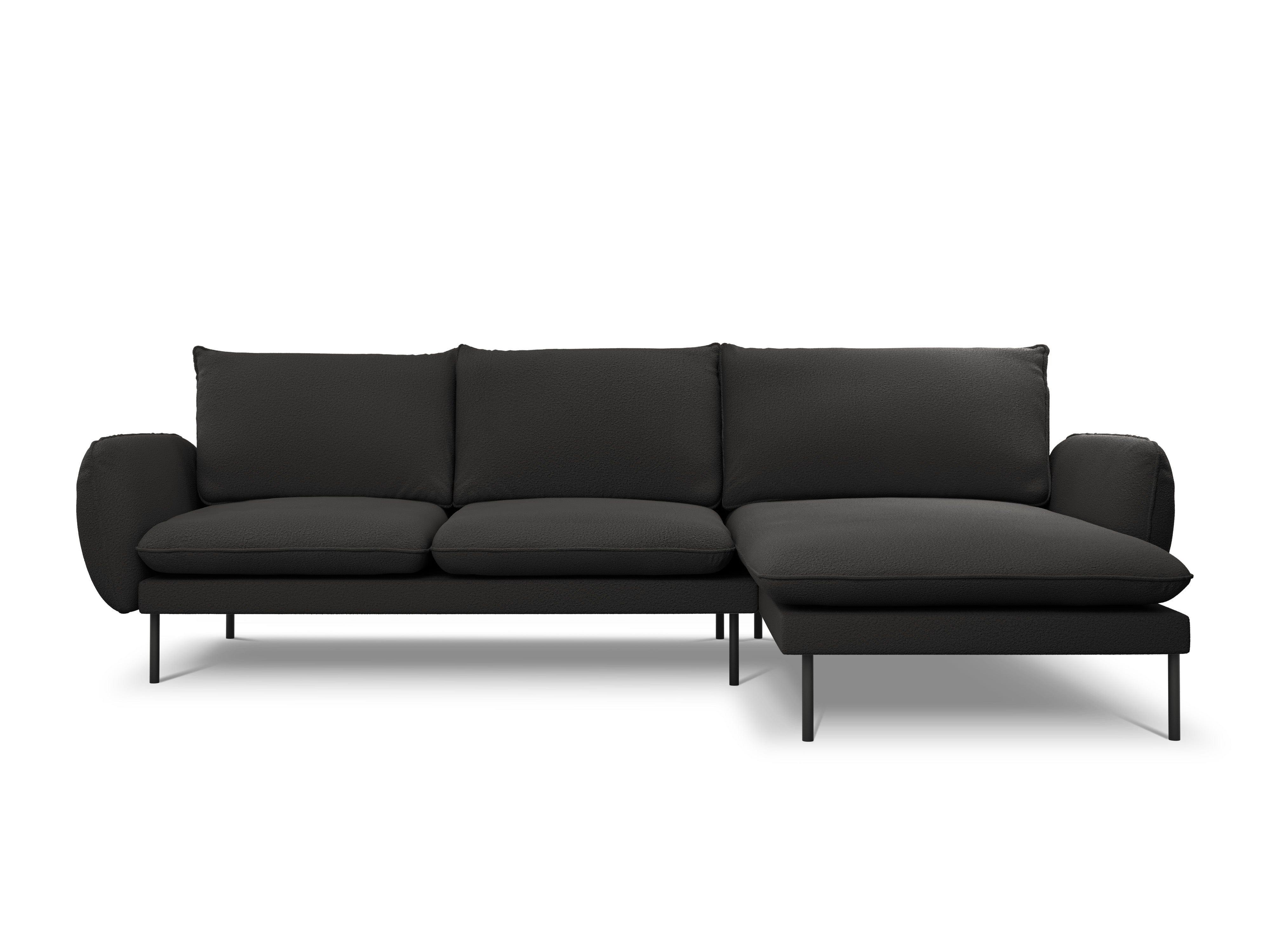 Narożnik w tkaninie boucle prawostronny VIENNA czarny z czarną podstawą Cosmopolitan Design Eye on Design