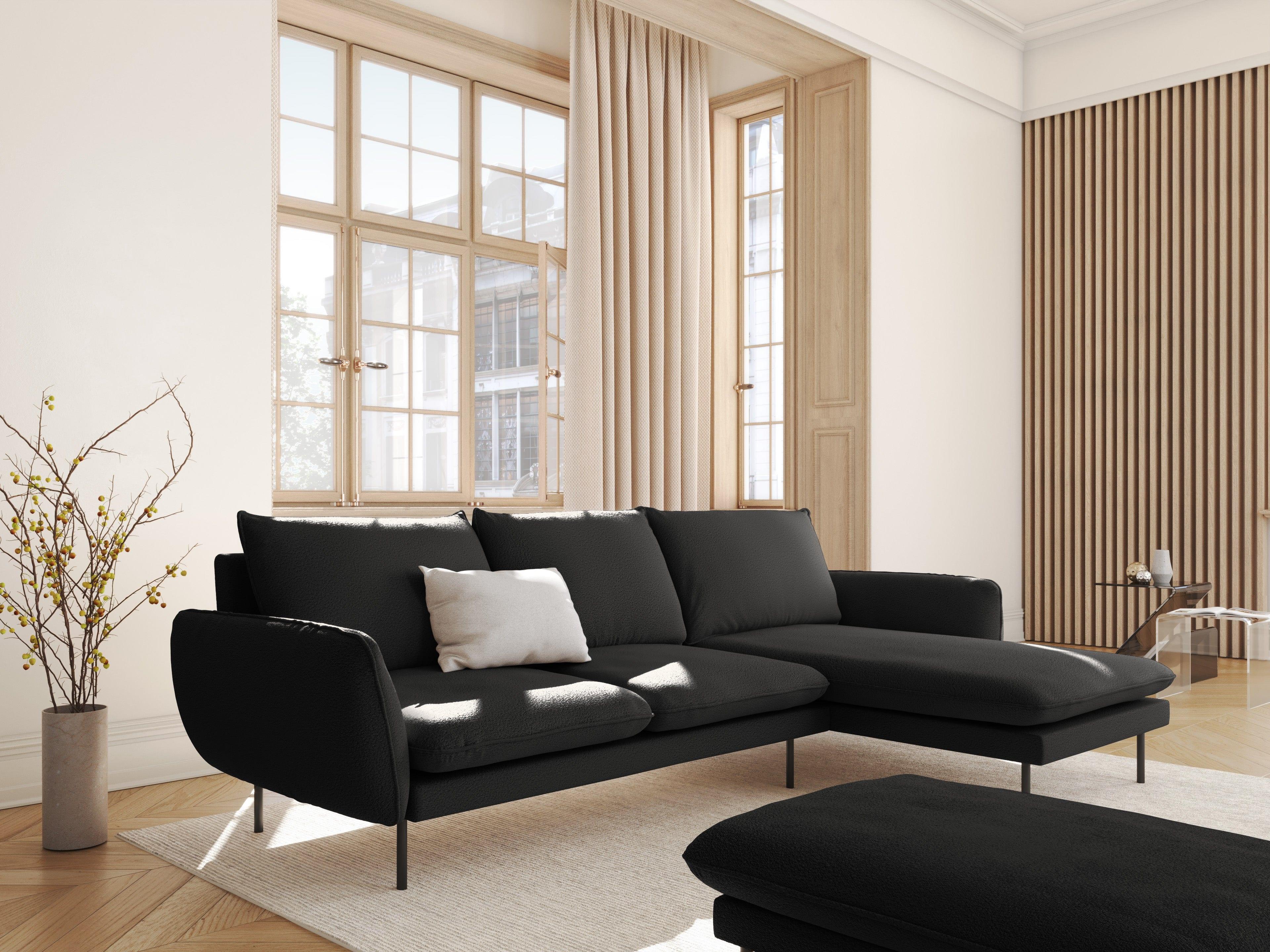 Narożnik w tkaninie boucle prawostronny VIENNA czarny z czarną podstawą Cosmopolitan Design Eye on Design