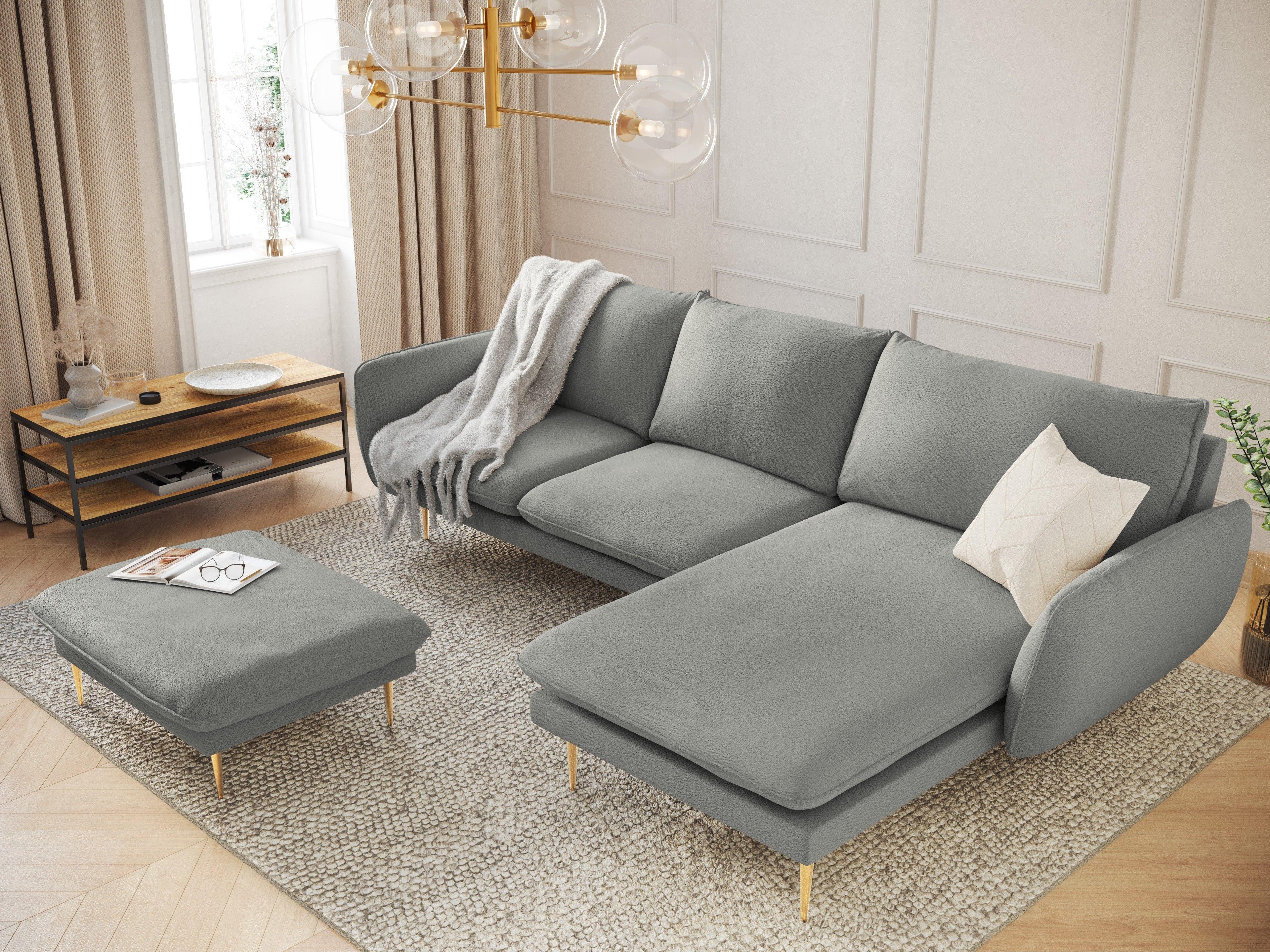 Narożnik w tkaninie boucle prawostronny VIENNA szary ze złotą podstawą Cosmopolitan Design Eye on Design