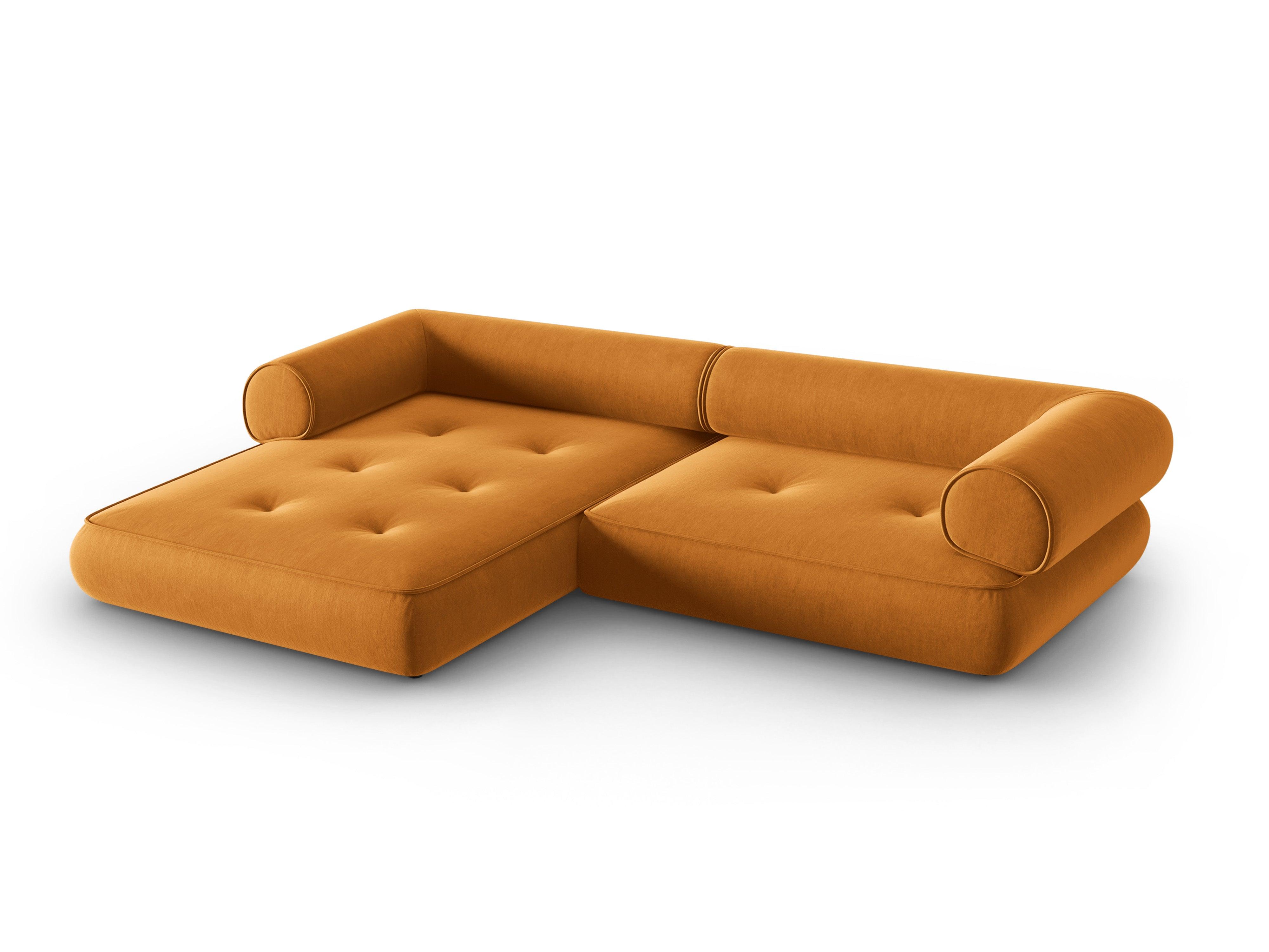 Narożnik w tkaninie szenilowej lewostronny LILY musztardowy Maison Heritage Eye on Design