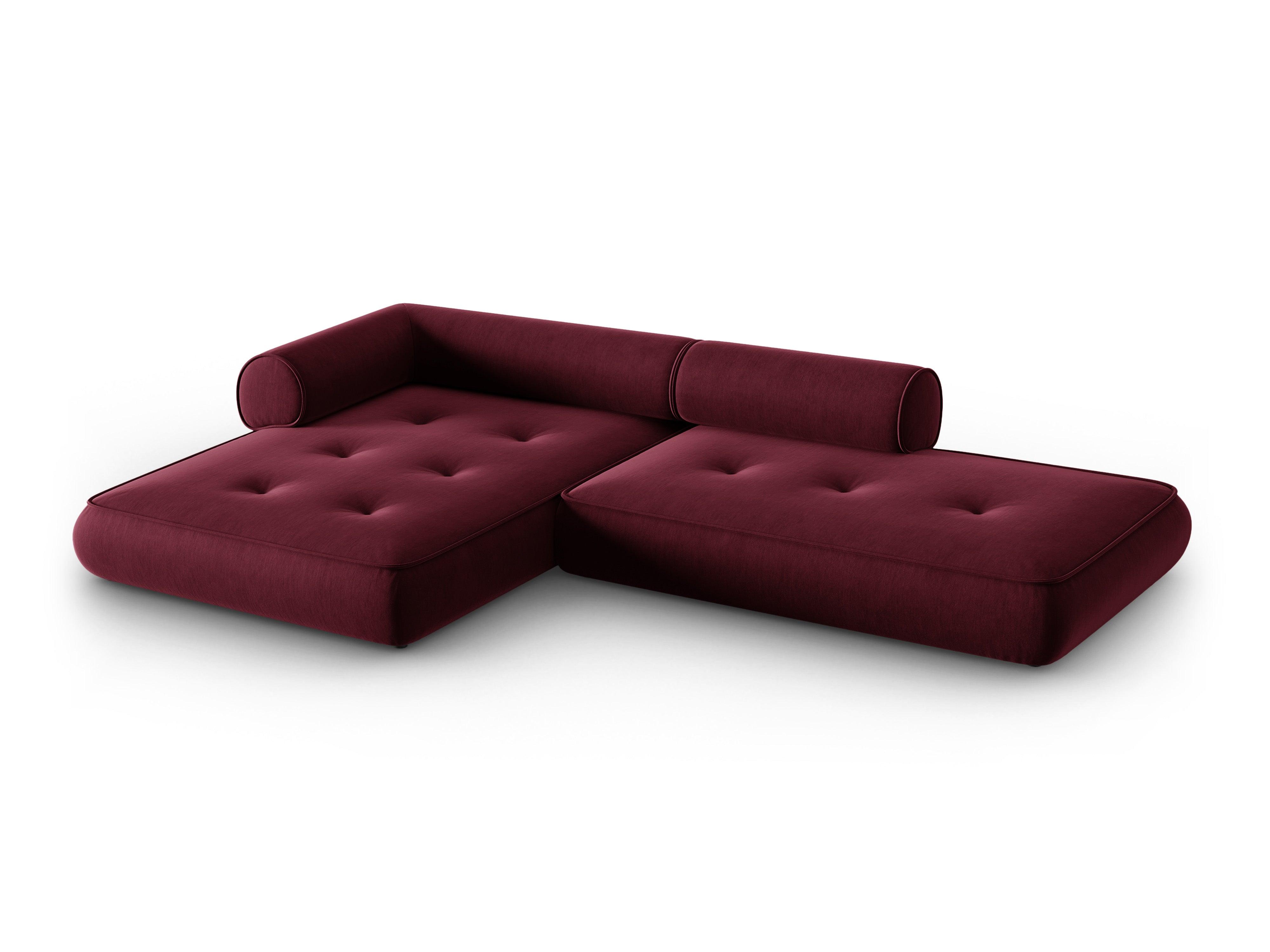 Narożnik w tkaninie szenilowej lewostronny otwarty LILY burgundowy Maison Heritage Eye on Design