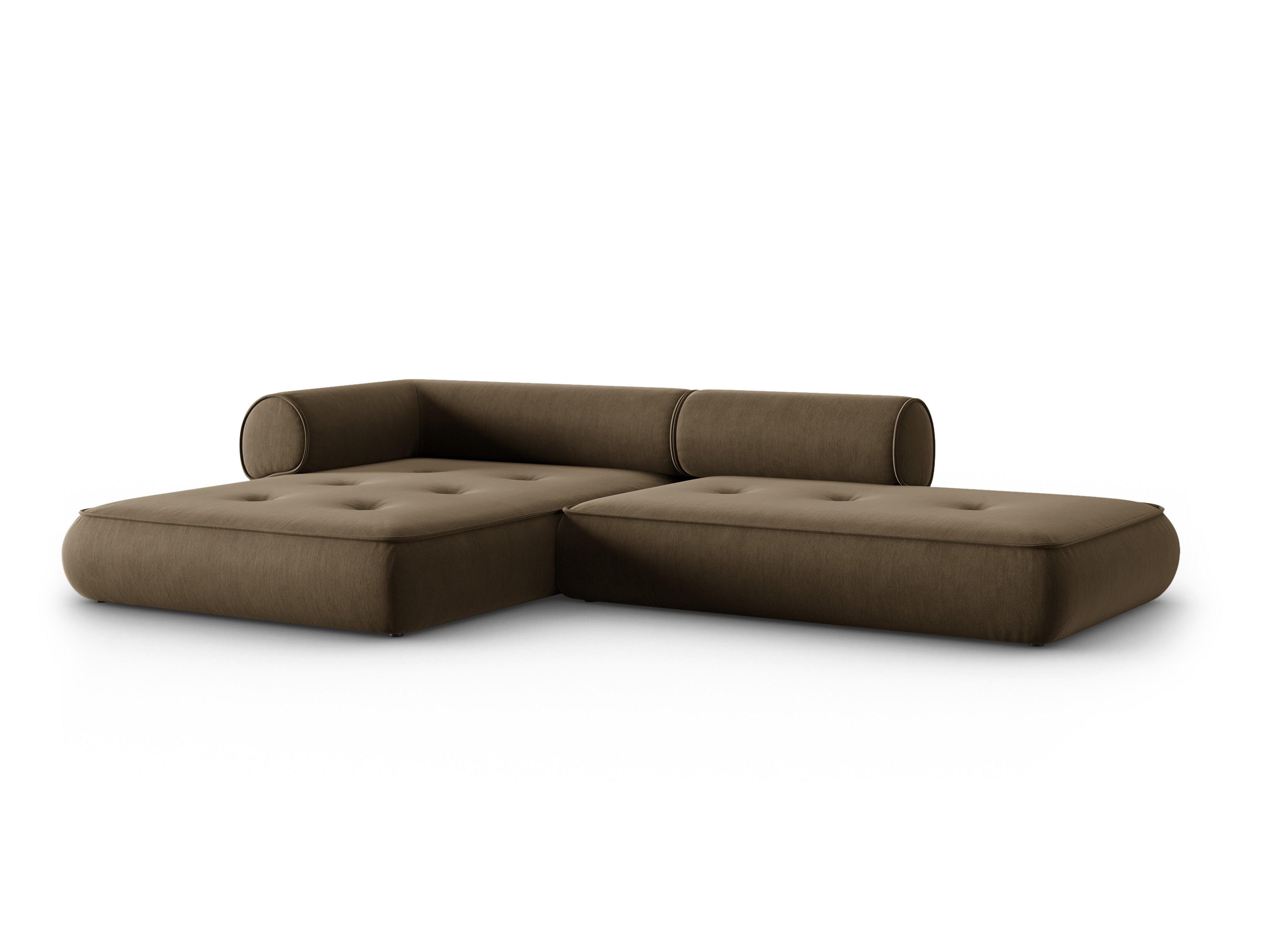 Narożnik w tkaninie szenilowej lewostronny otwarty LILY szarobrązowy Maison Heritage Eye on Design