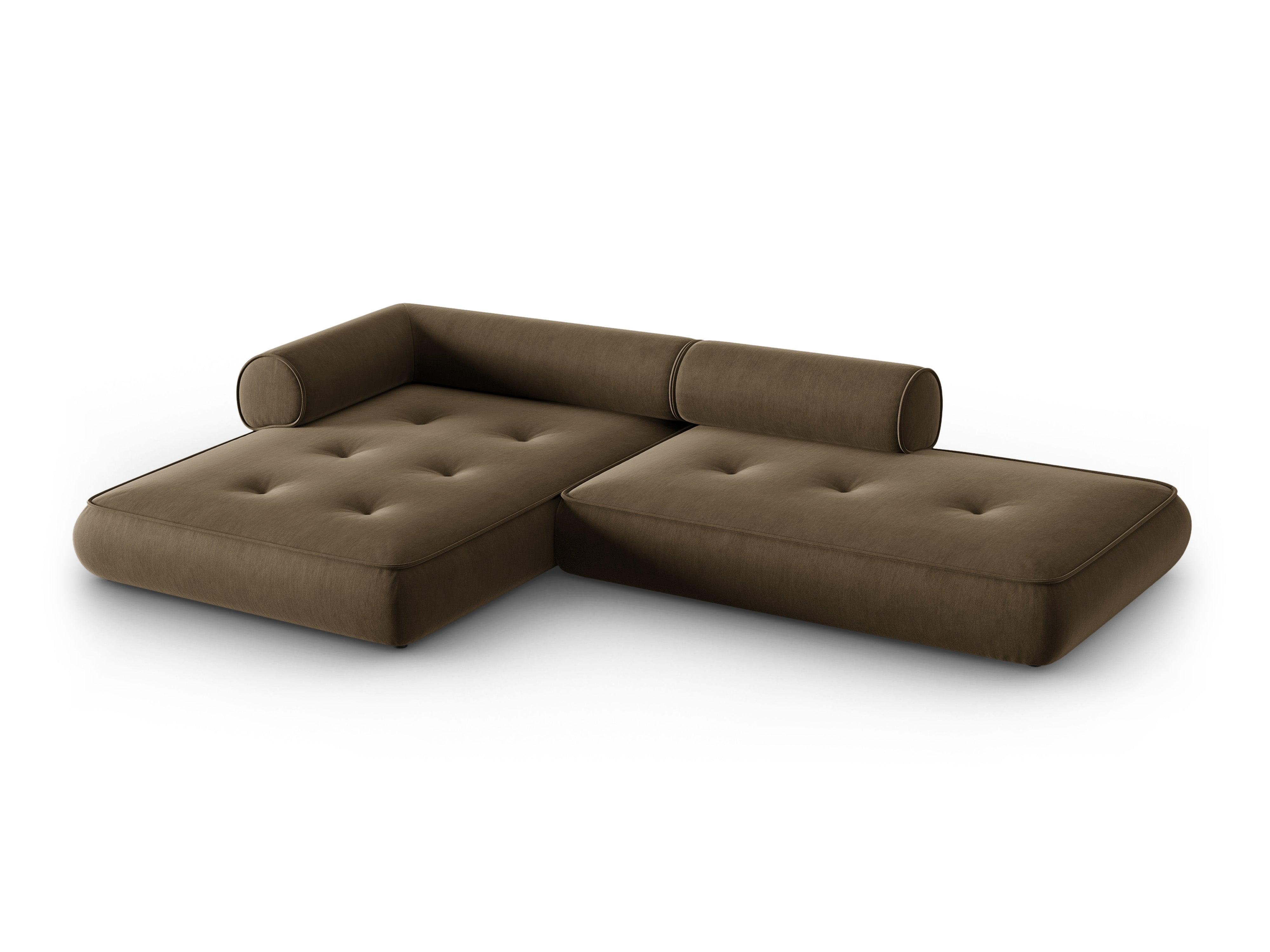 Narożnik w tkaninie szenilowej lewostronny otwarty LILY szarobrązowy Maison Heritage Eye on Design