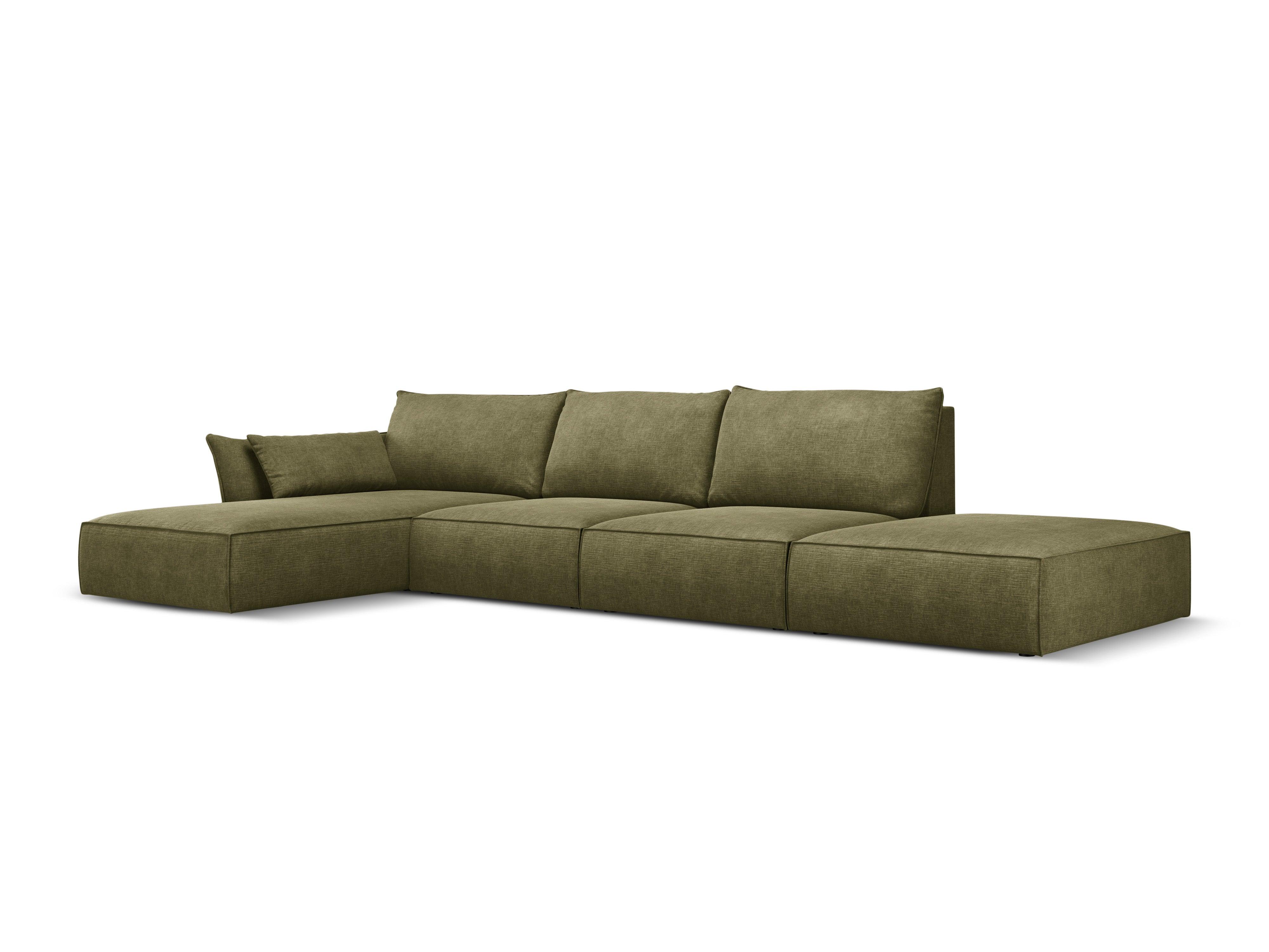 Narożnik w tkaninie szenilowej lewostronny otwarty VANDA zielony Mazzini Sofas Eye on Design
