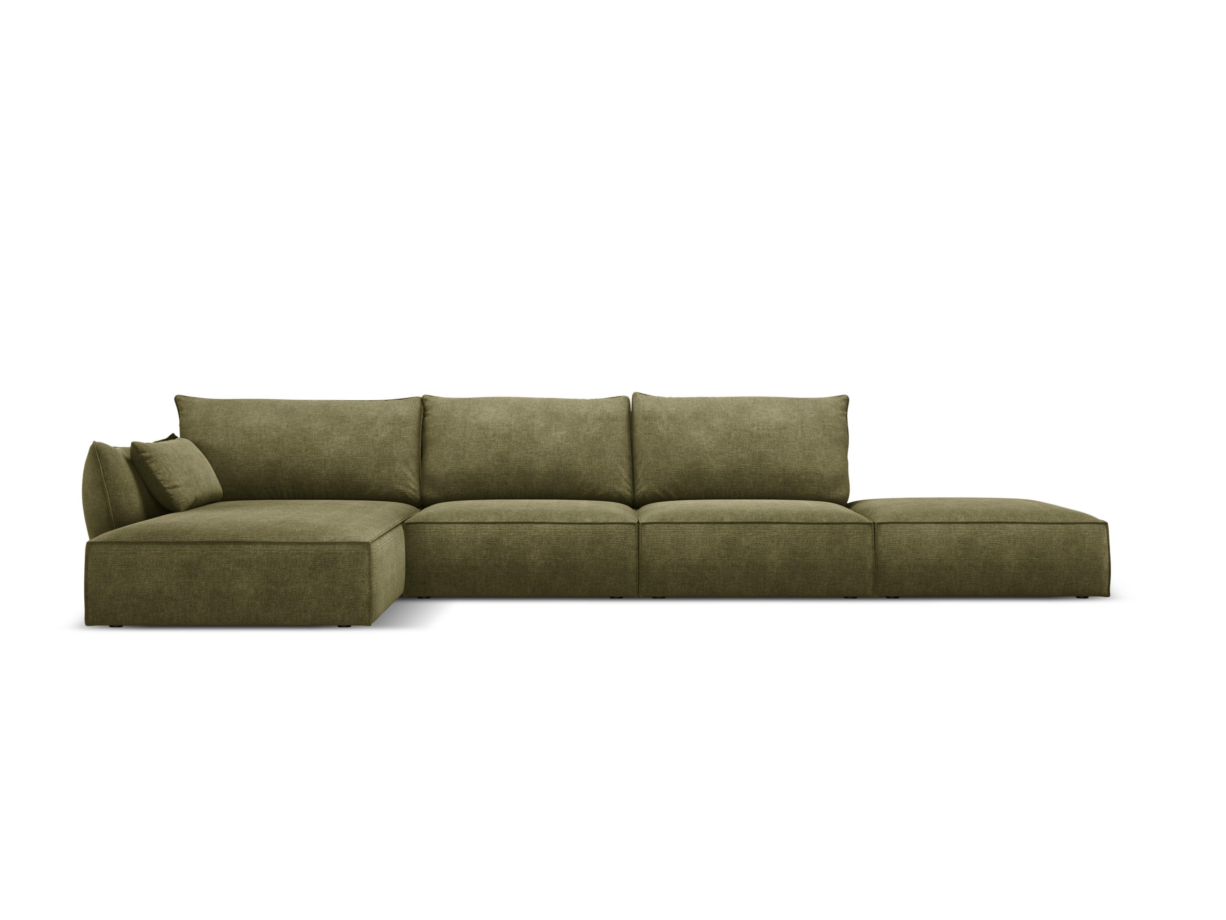 Narożnik w tkaninie szenilowej lewostronny otwarty VANDA zielony Mazzini Sofas Eye on Design