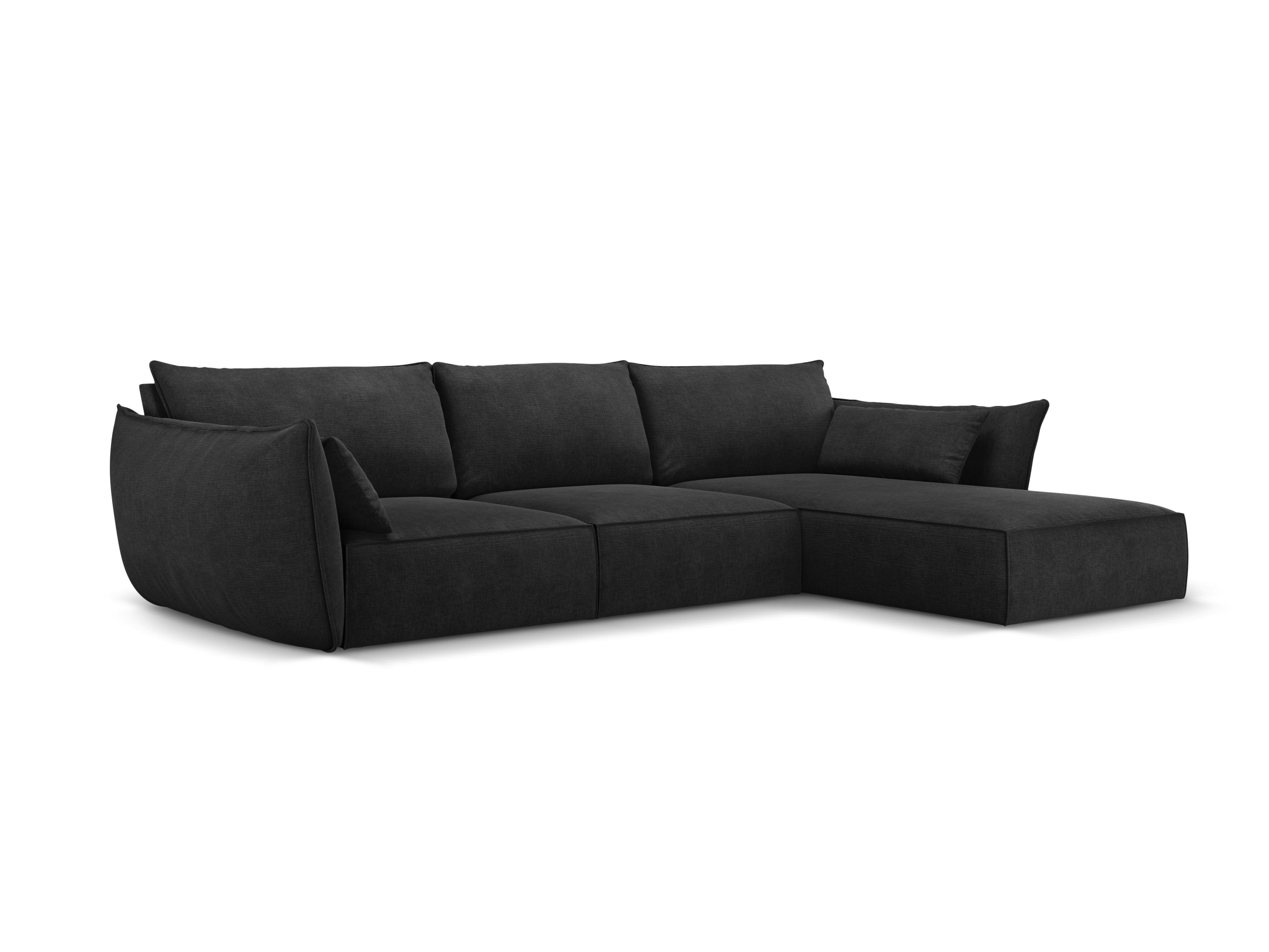 Narożnik w tkaninie szenilowej prawostronny 4-osobowy VANDA czarny Mazzini Sofas Eye on Design