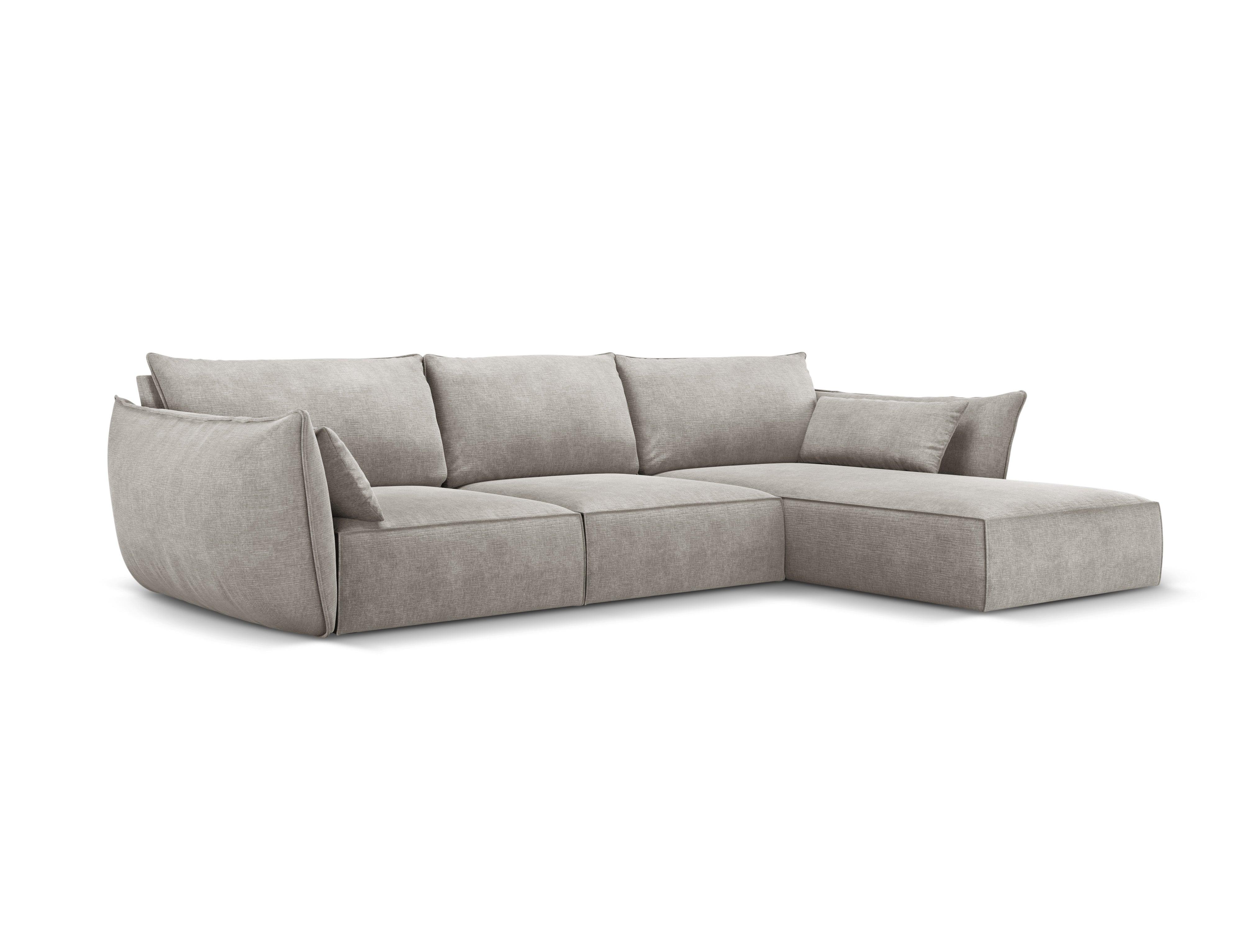 Narożnik w tkaninie szenilowej prawostronny 4-osobowy VANDA jasnoszary Mazzini Sofas Eye on Design