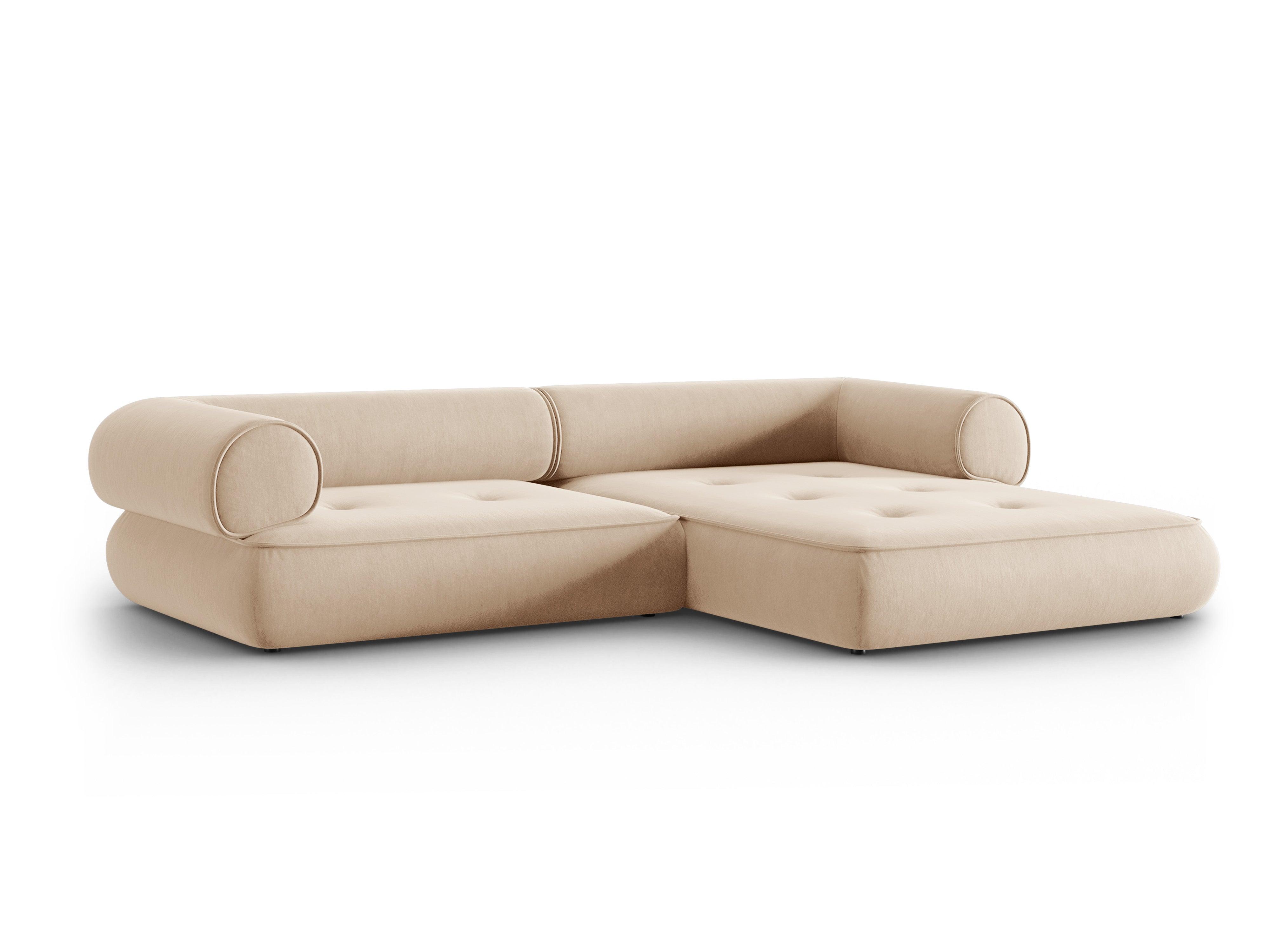 Narożnik w tkaninie szenilowej prawostronny LILY beżowy Maison Heritage Eye on Design