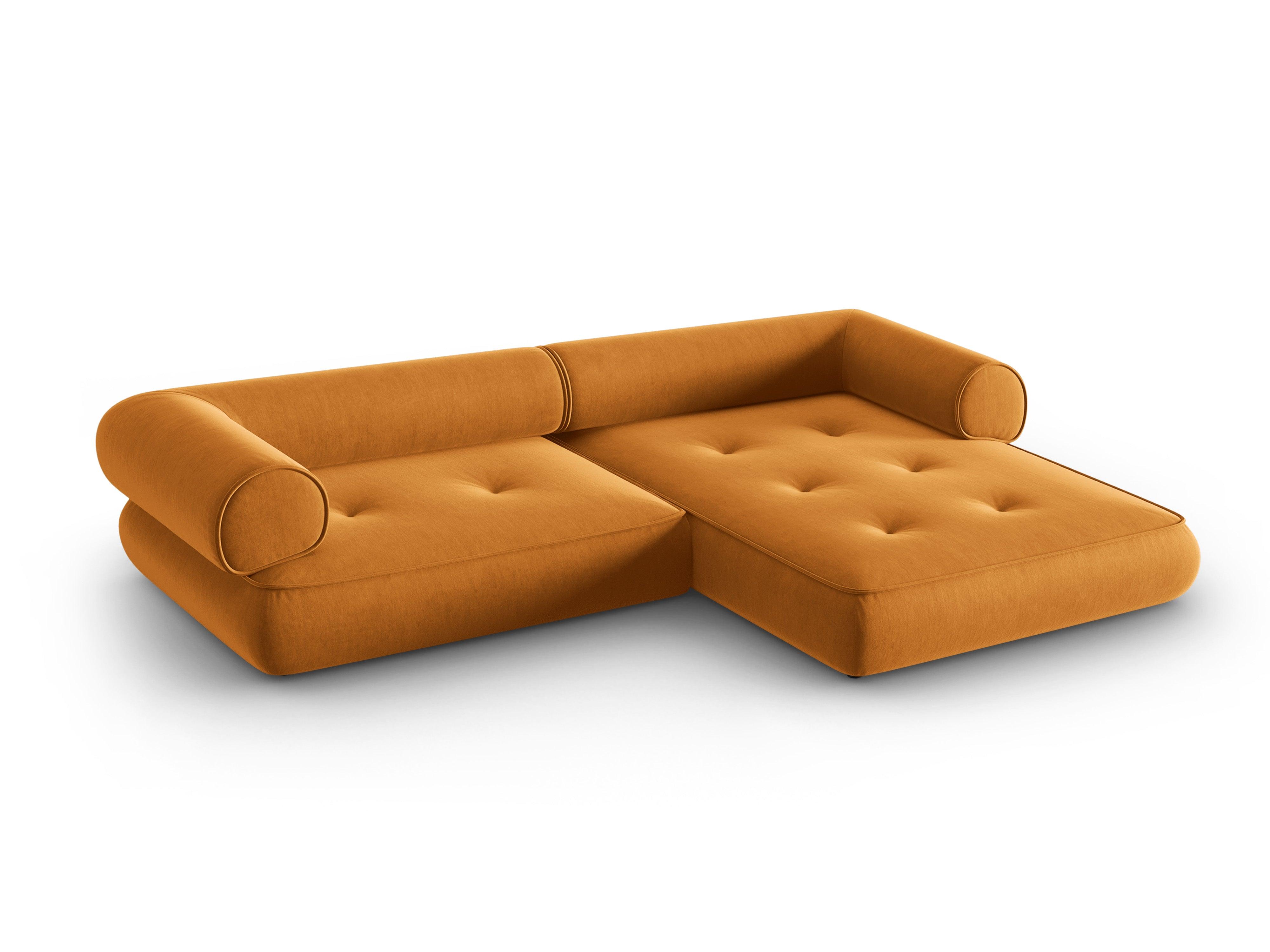 Narożnik w tkaninie szenilowej prawostronny LILY musztardowy Maison Heritage Eye on Design