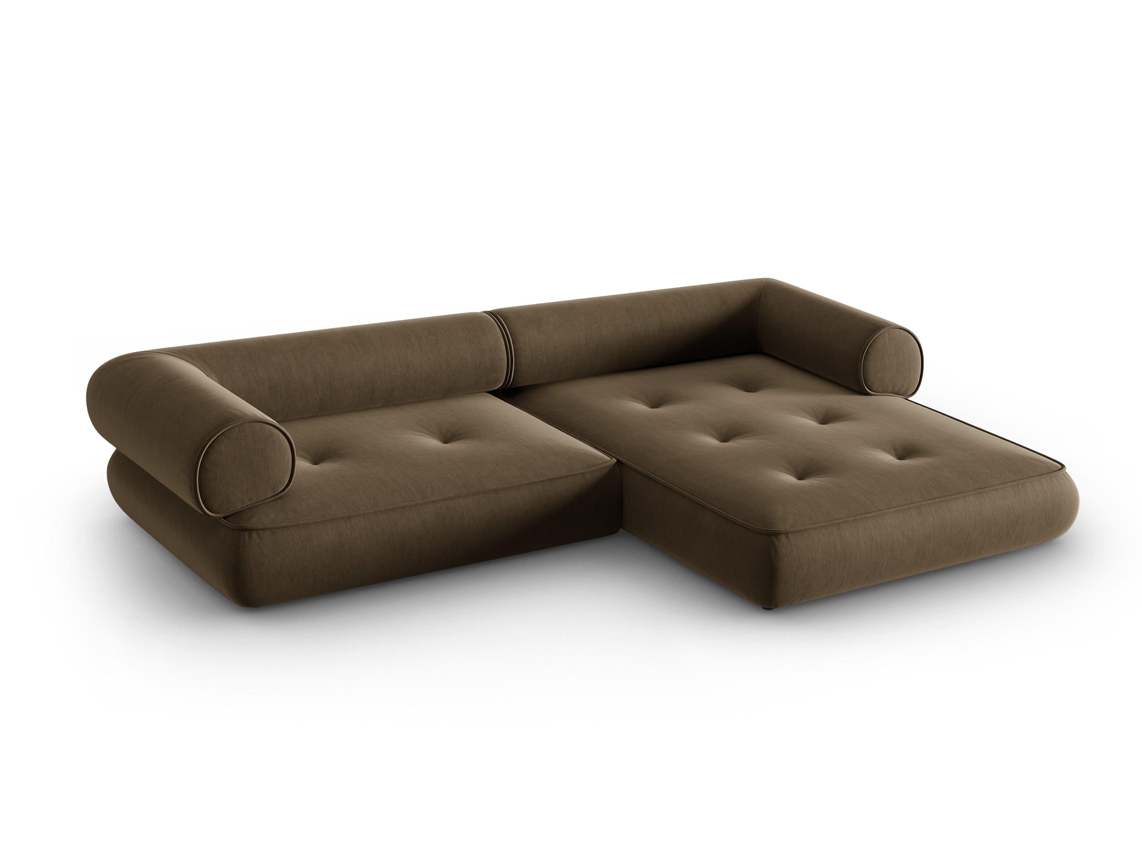 Narożnik w tkaninie szenilowej prawostronny LILY szarobrązowy Maison Heritage Eye on Design