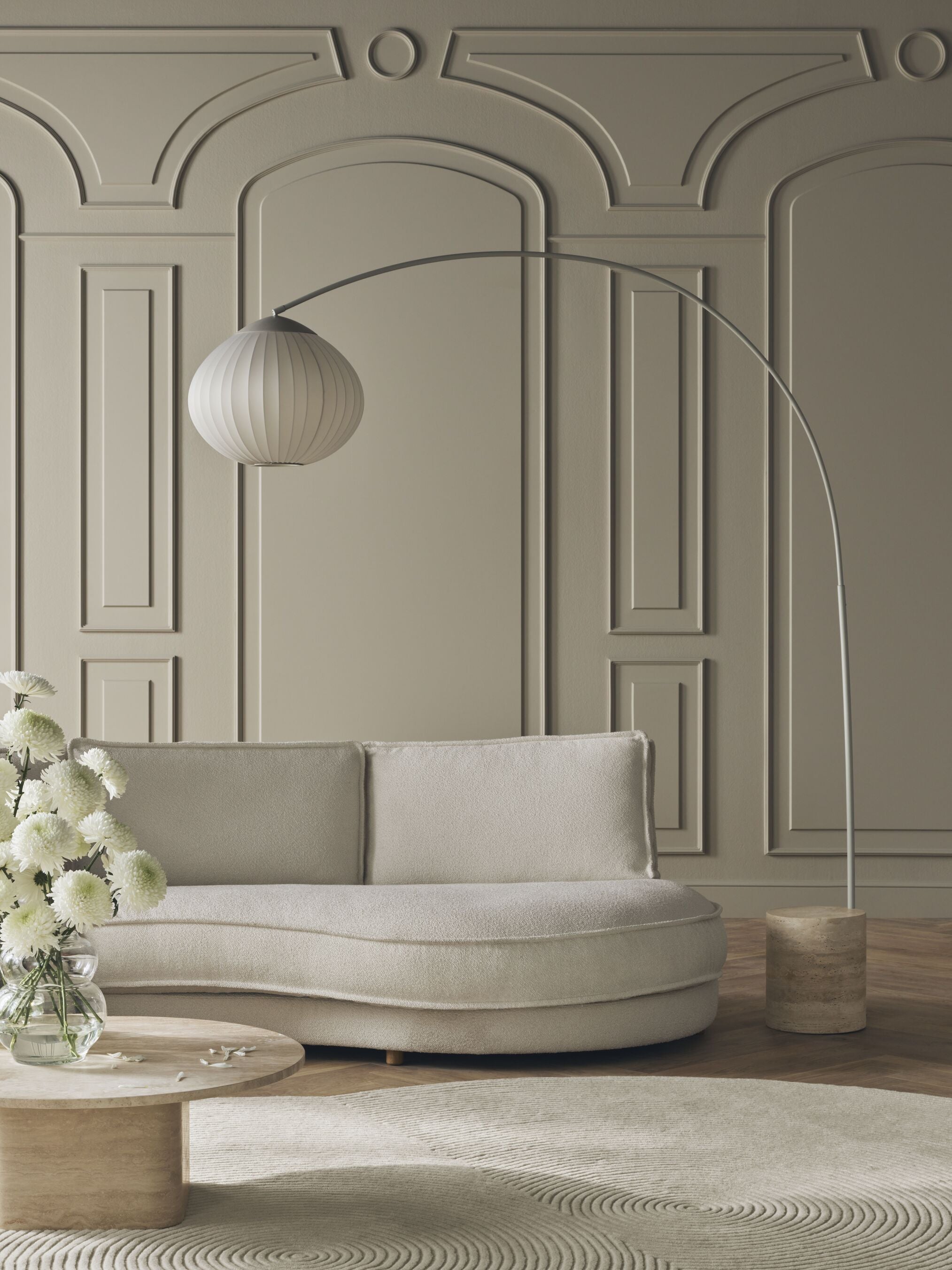 Sofa 2-module afgerond gestoffeerd NOORA gebleekte basis