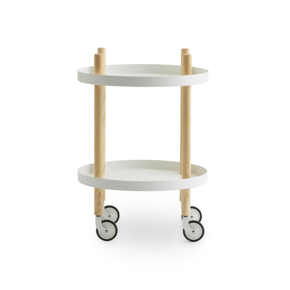 Witte ronde BLOCK trolley met essen poten