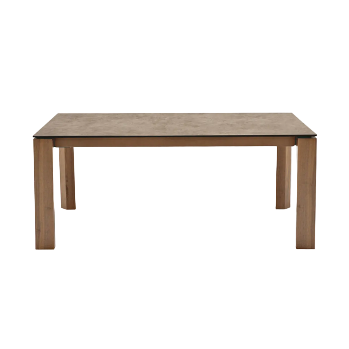 Extendable table OMNIA with a brown top and walnut base