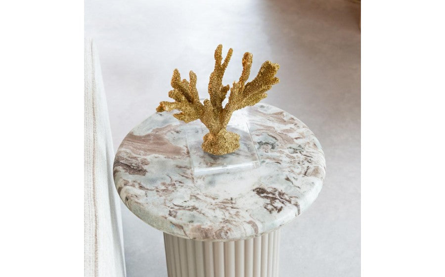 Beige CORONEL bijzettafel met marmeren blad