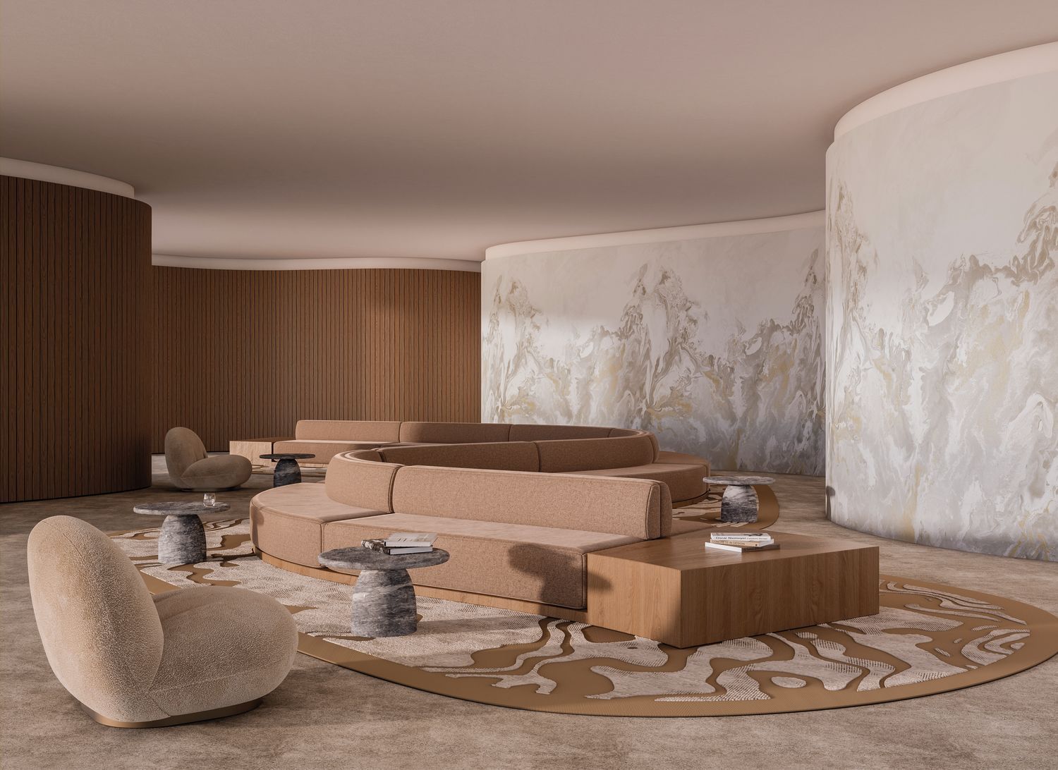 Calacatta Gray Marble-Inspired Mural with Beige