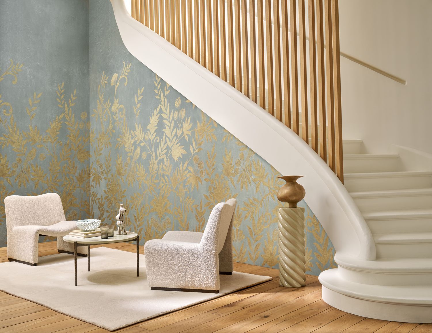 Muurschildering met plantmotief van bladeren JARDIN DE DIANE zwart met goud