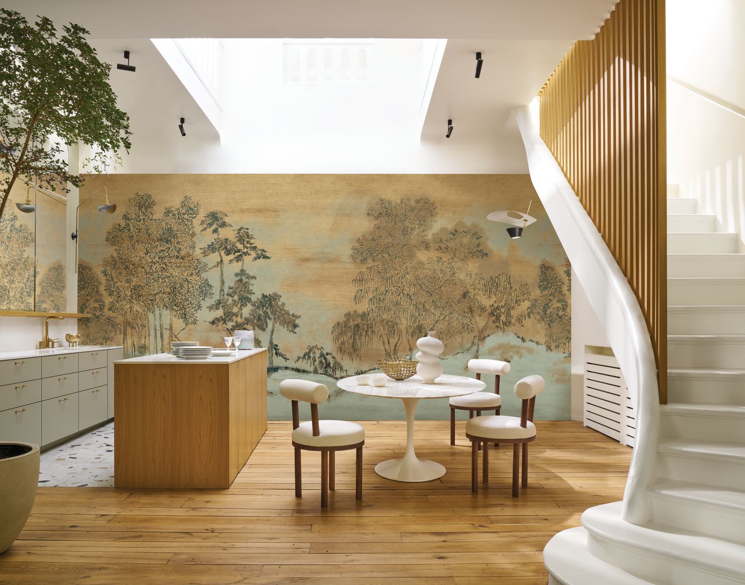 Mural with a Japanese Garden Landscape KORAKU Brown