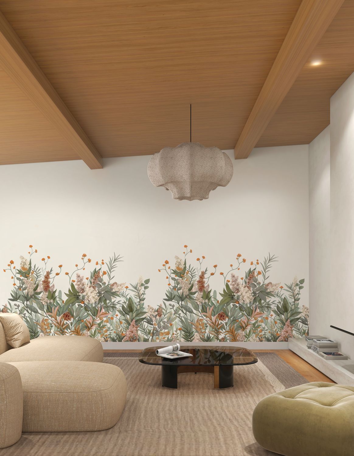 Wandbild mit pflanzlichem Motiv von WISTERIA in Grün und Beige