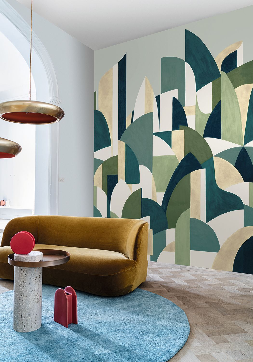 Muurschildering met abstract patroon PABLO beige met groen