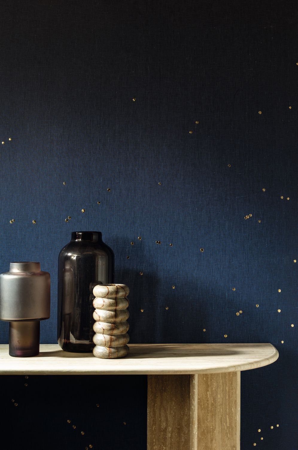 Textile mural gradient with a sky motif ASTRAL SOLAIRE blue with gray