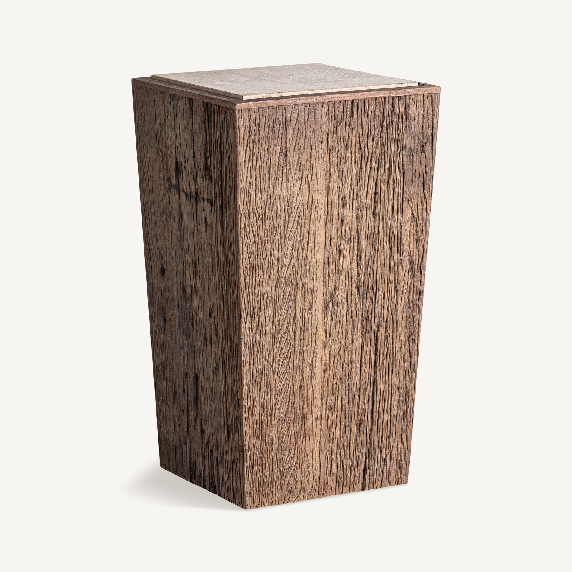 MERKEM Side Table Recycled Wood with Travertine Top