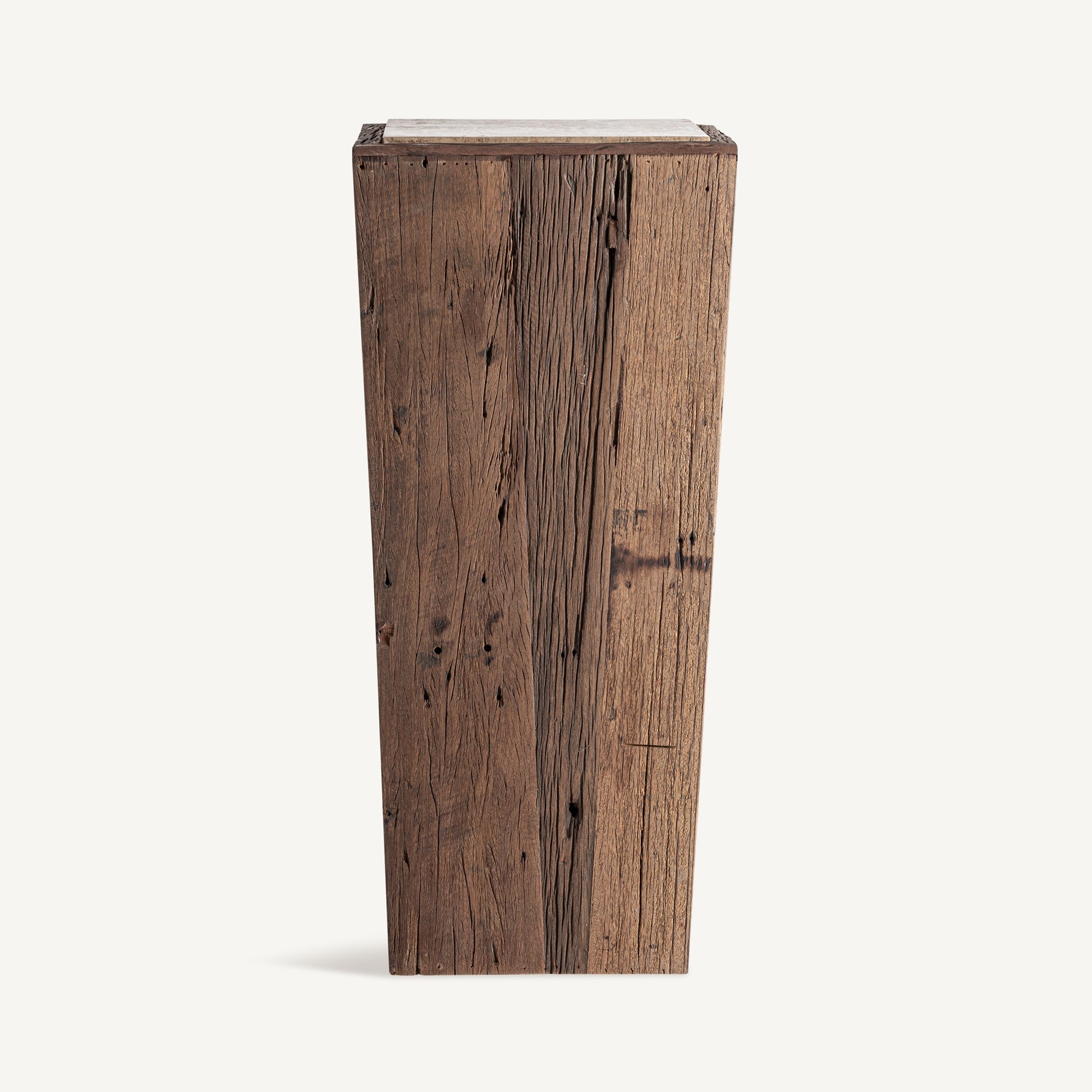 MERKEM Side Table Recycled Wood with Travertine Top
