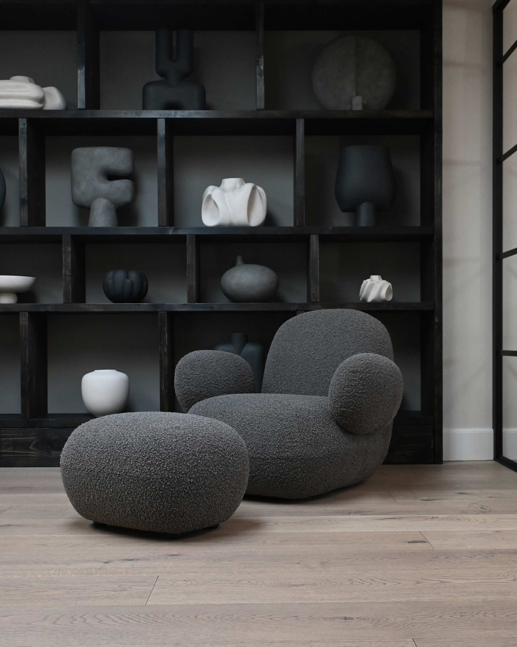 Fauteuil TOE FLAT grijs-bruin bouclé