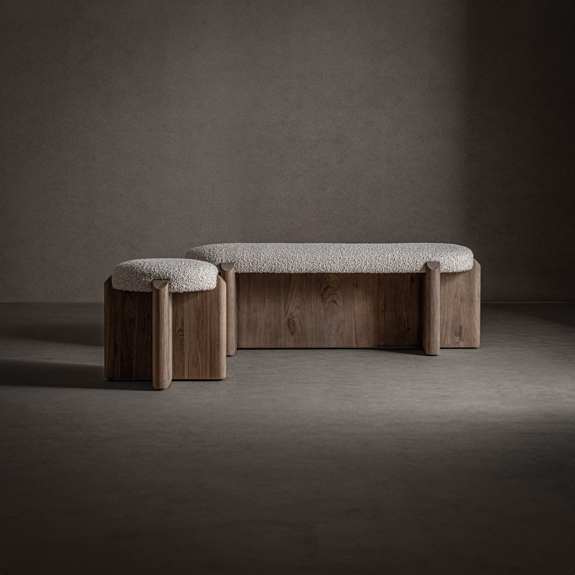 JACQUARD Bench in Elm Wood with Beige Seat
