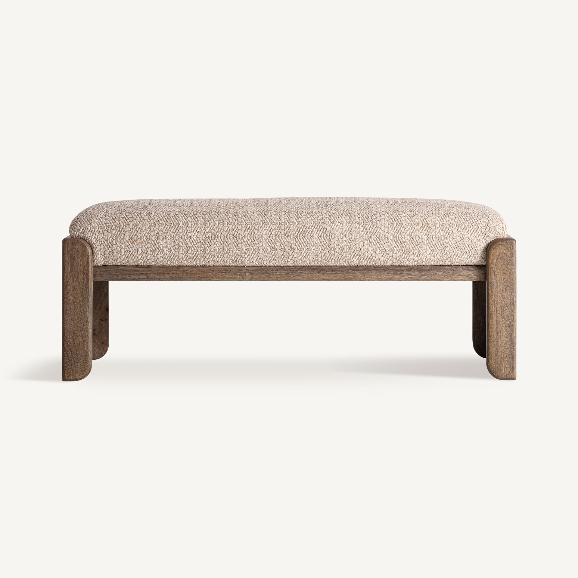 Beige LIERMO bank met mango-houten basis