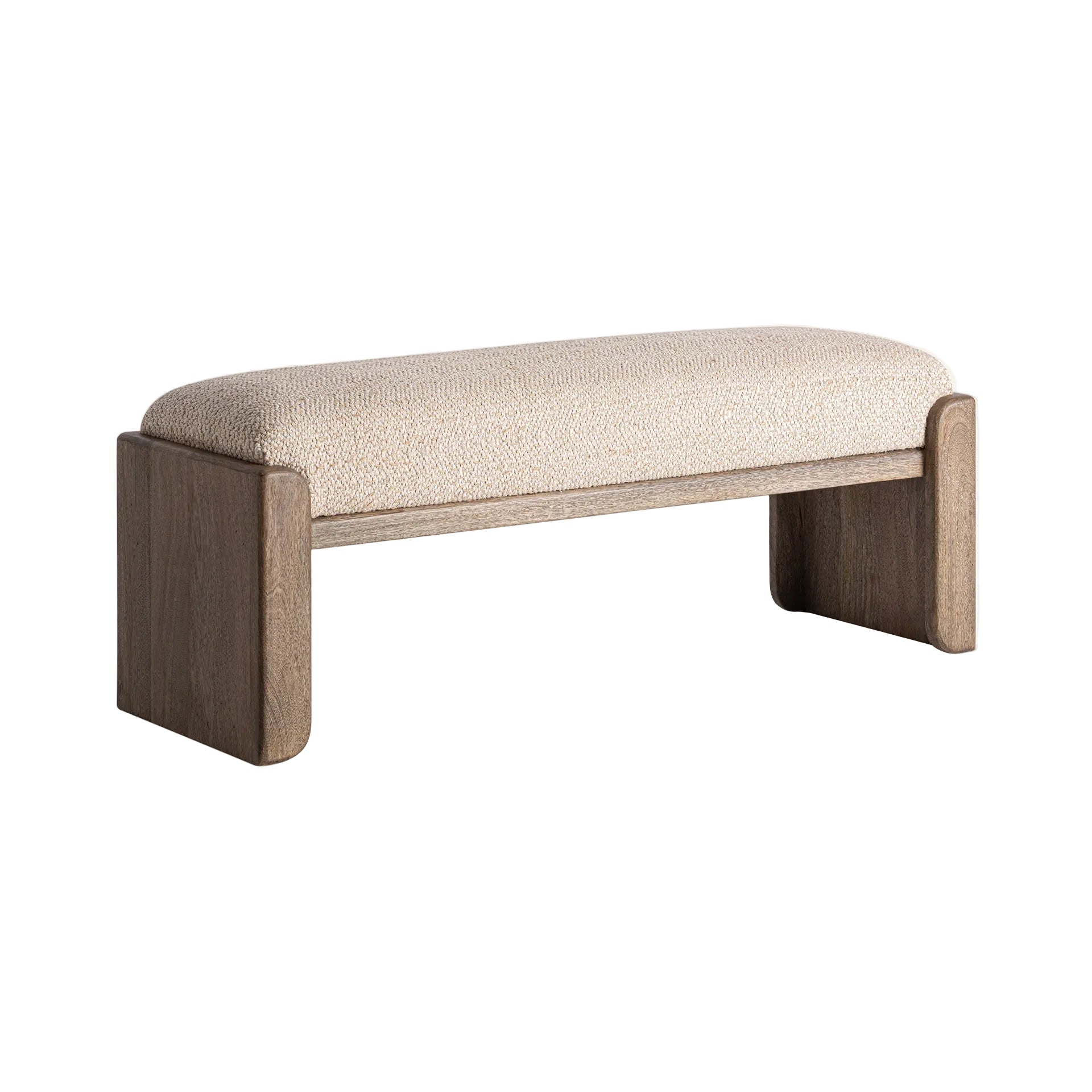 Beige LIERMO bank met mango-houten basis