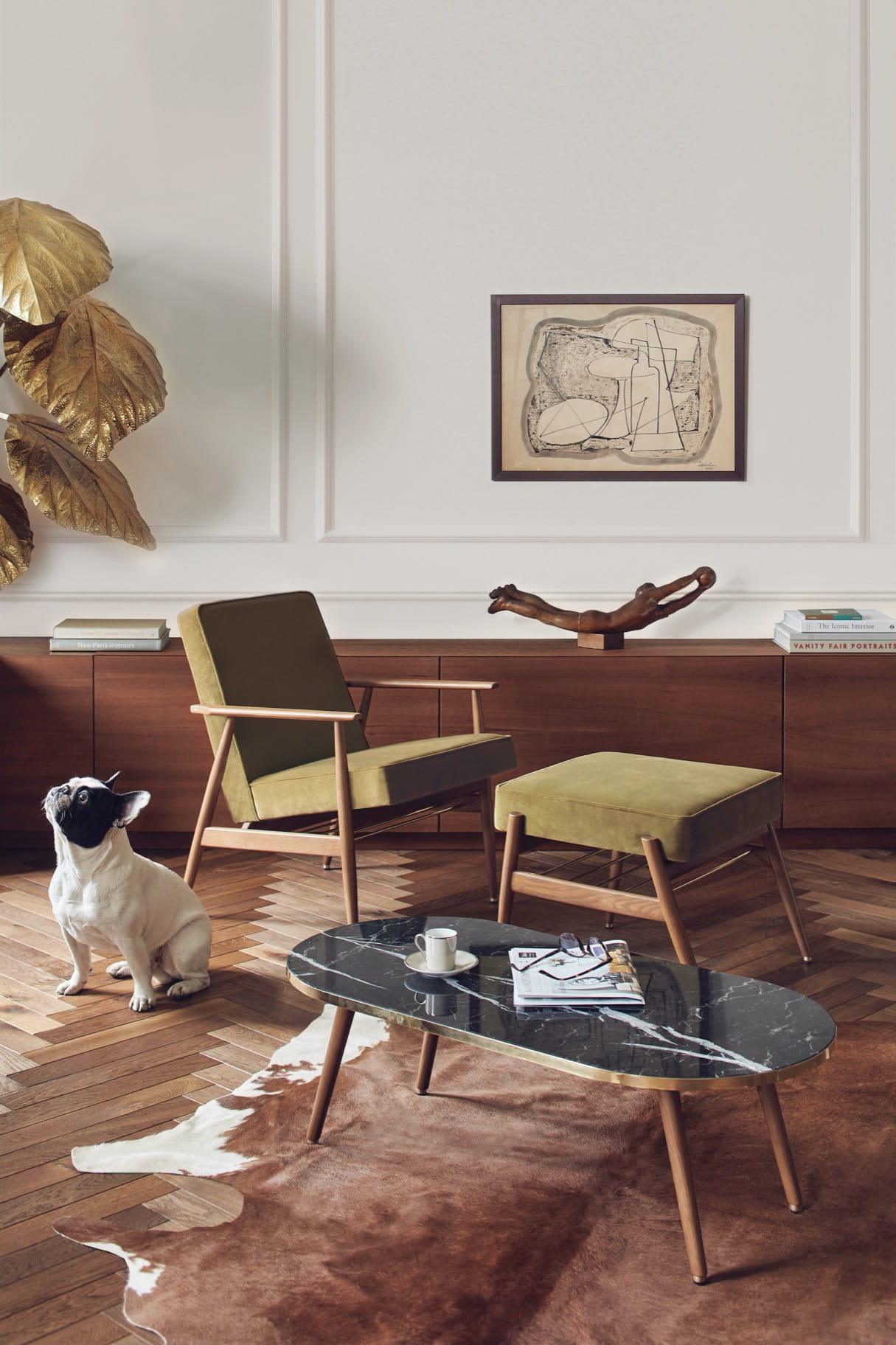 Podnóżek FOX żółty w tkaninie Boucle Mustard 366 concept Eye on Design