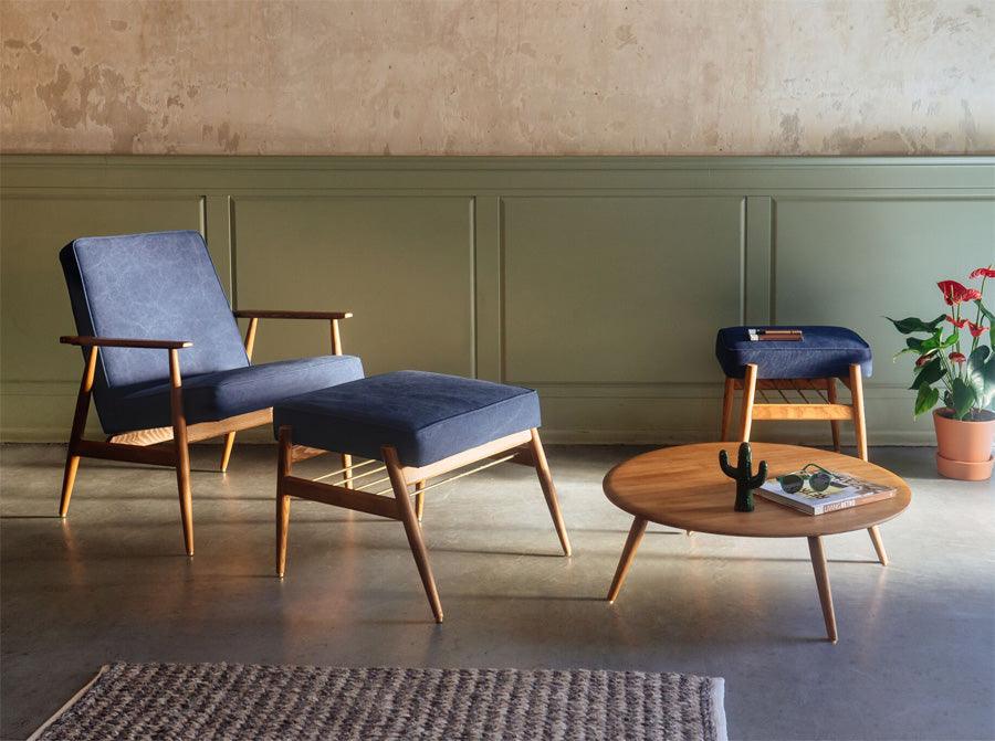 Podnóżek FOX żółty w tkaninie Marble Mustard 366 concept Eye on Design