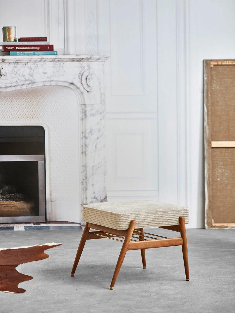 Podnóżek FOX żółty w tkaninie Marble Mustard 366 concept Eye on Design